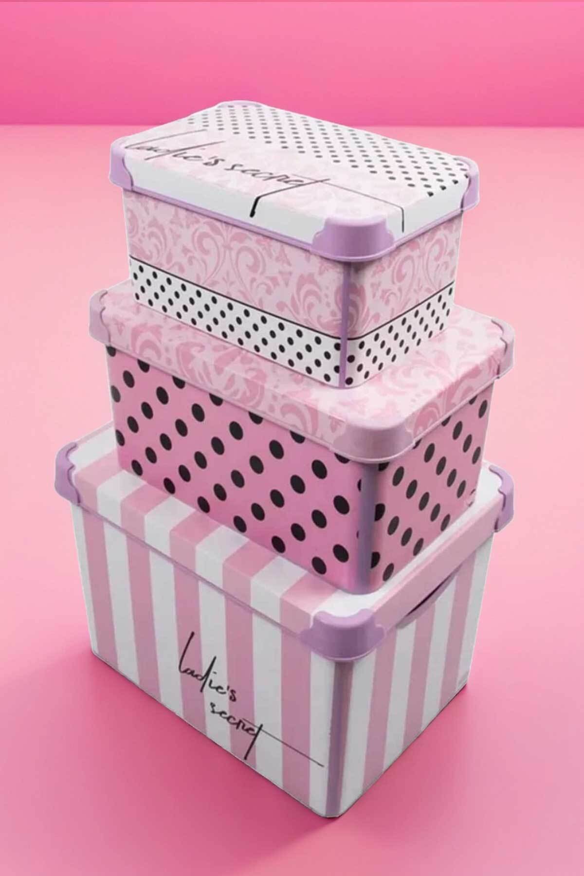 QUTU-Ladys Secret Patterned 3 Piece Decorative Storage Box Set - Style Box 1