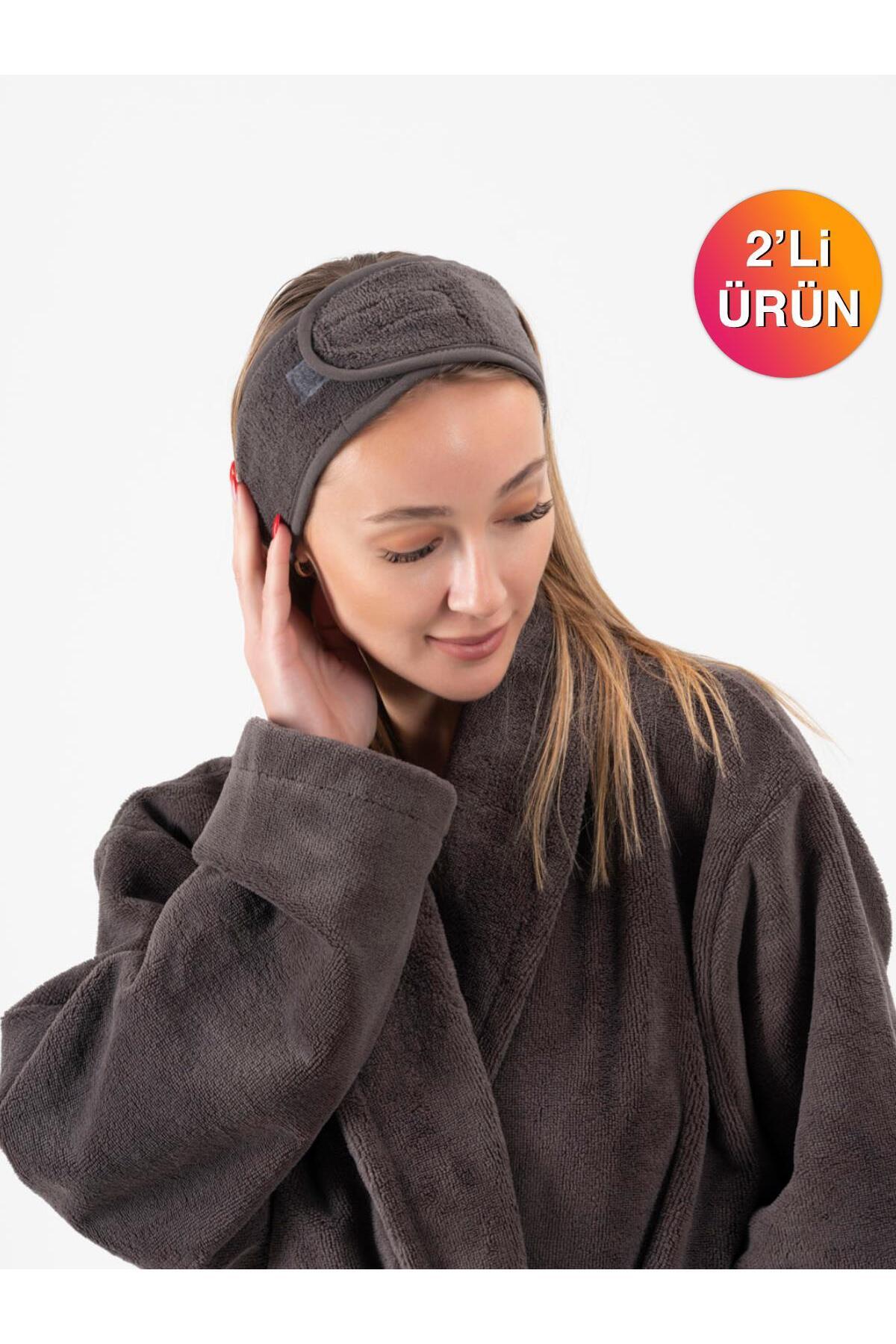 Ender Home Kadife Saç Bandı 2'li Örme Havlu Makyaj Saç Baş Ter Sporcu Bandı