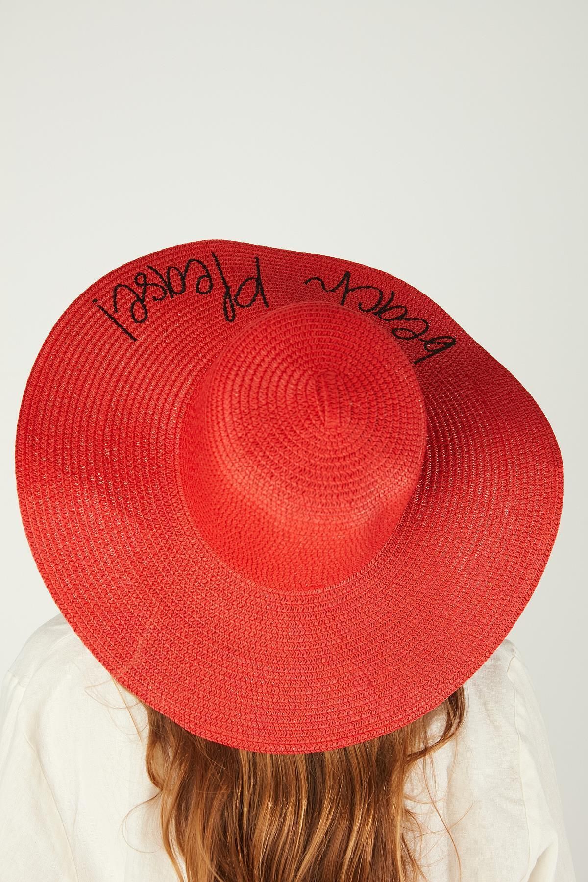 Axesoire-14232-9 Beach Please - Red Straw Flared Hat 5