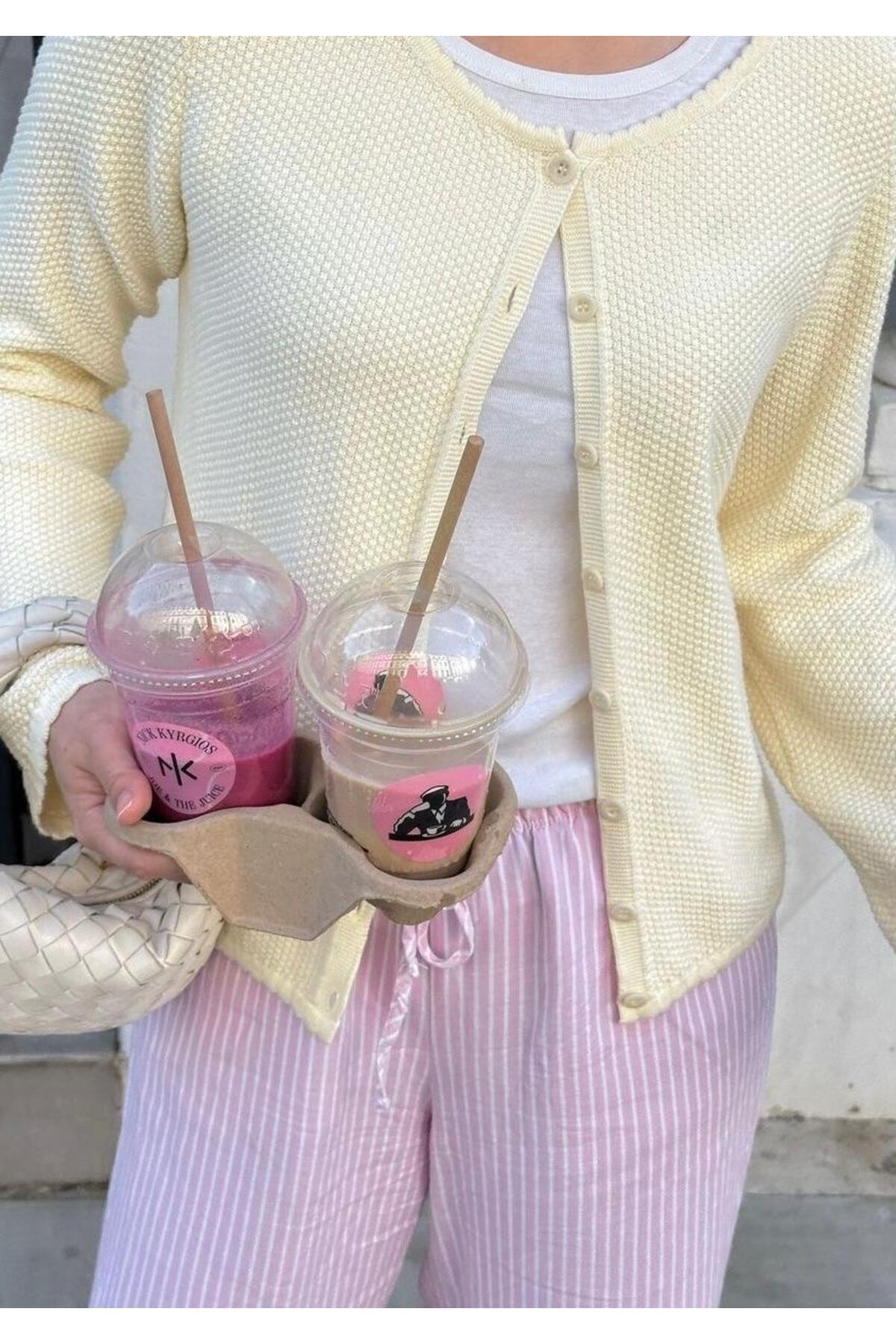 De Pose  Kadın Limon Sarısı Petek Örgü Düğmeli Triko Hırka - Görsel 5