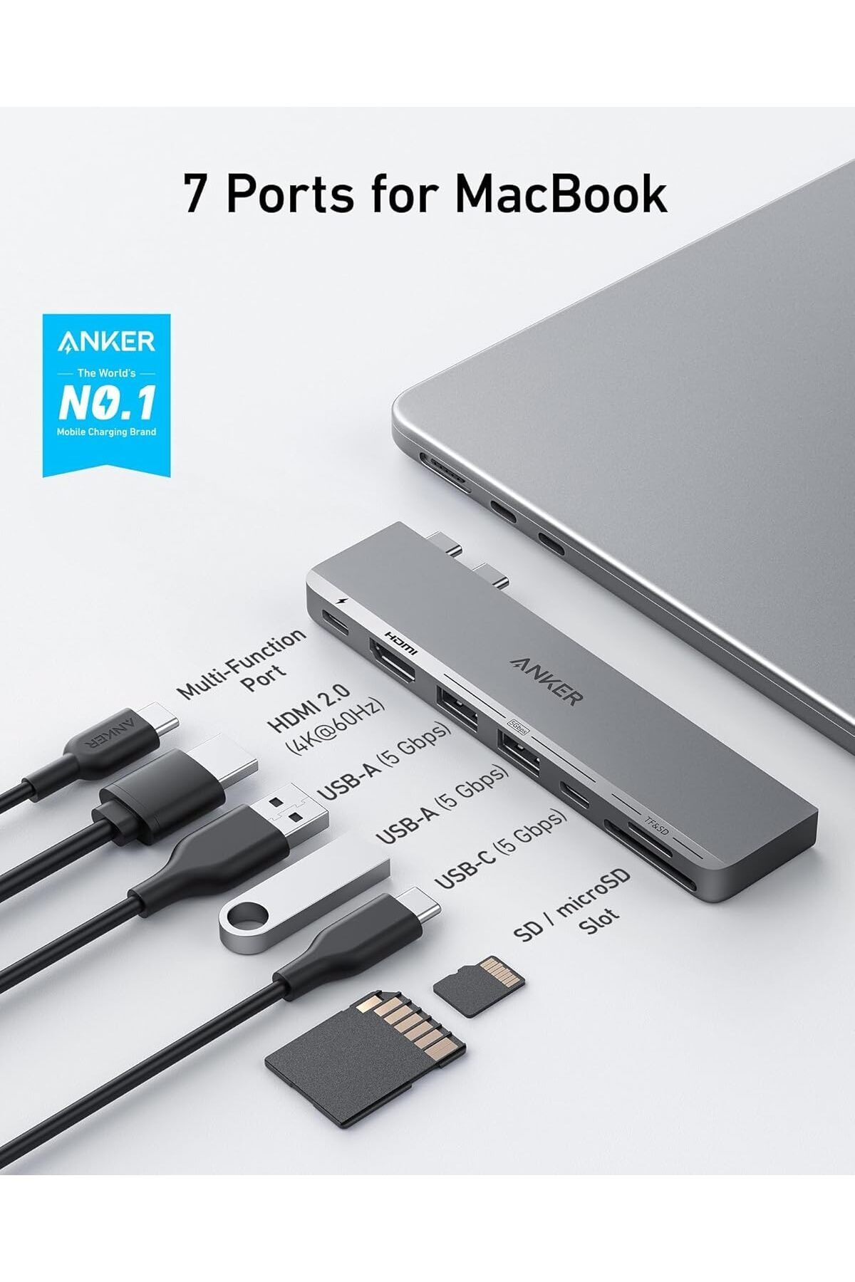 Anker-USB C Hub for MacBook, 547 USB-C Hub (7-in-2), Compatible with Thunderbolt 4 USB C Port 3