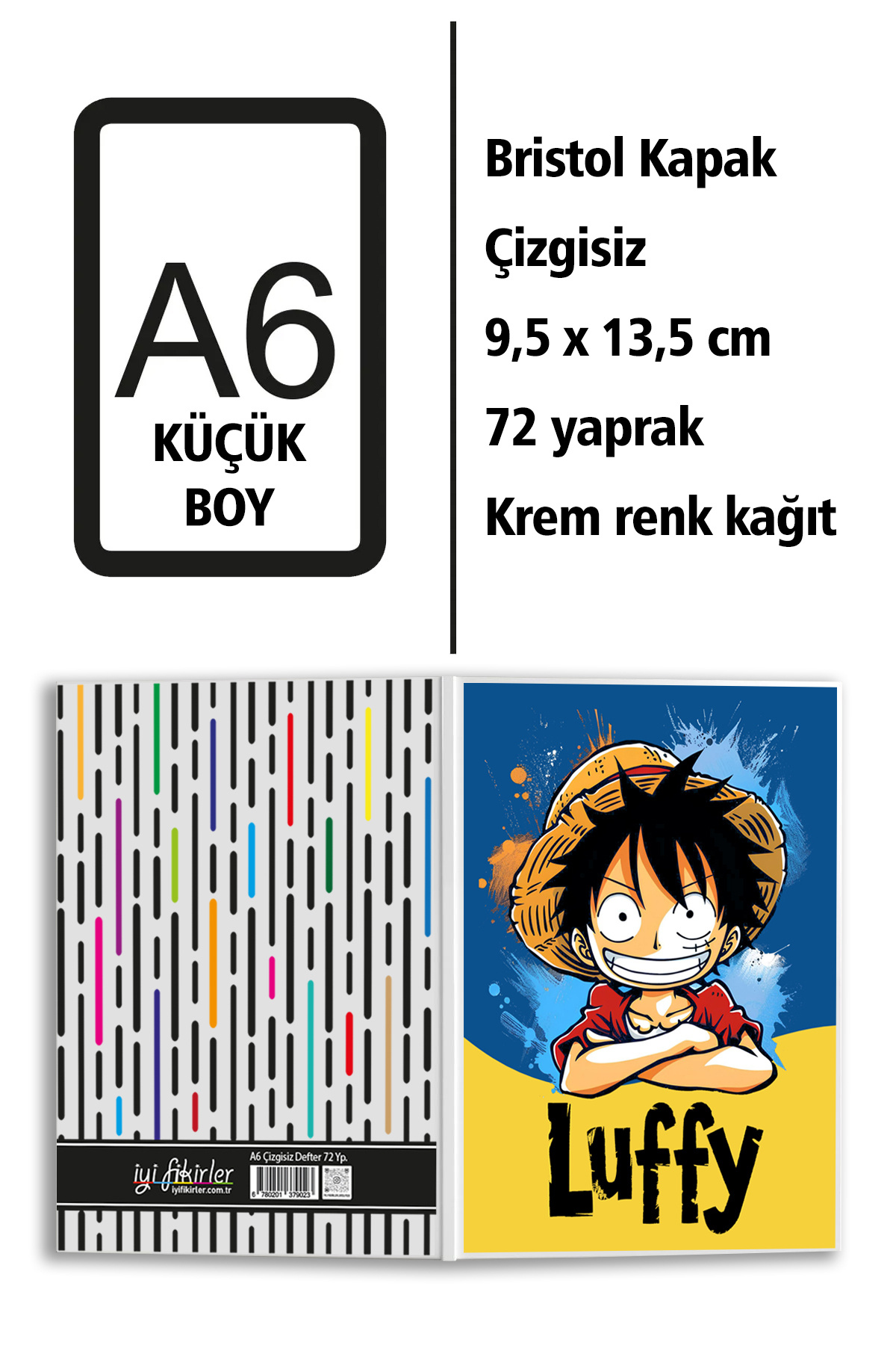 Hamiki-One Piece Luffy Printed A6 Small Size Unlined Notebook 1