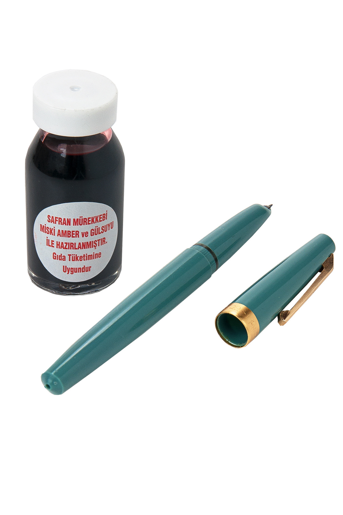 İhvan Kırmızı Safran Mürekkebi ve Yeşil Renk Safran Kalemi Seti