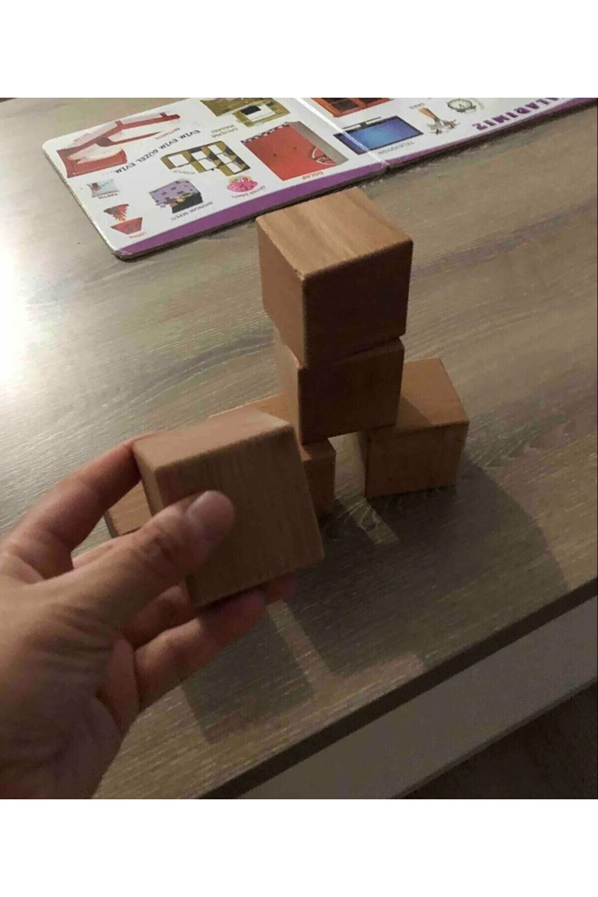 Atölye Ham 10 Adet Ahşap Küp Bloklar Oyun Dekor Istifleme Küpleri Ahşap Oyuncak