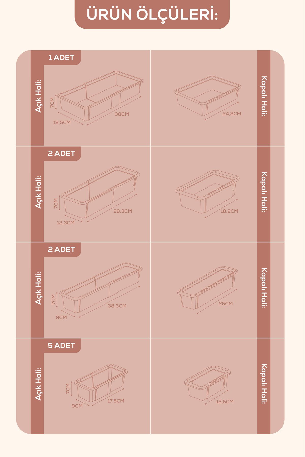 Vienev-Set of 10 Adjustable Drawer Organizer Boxes – Extendable and Shortenable Organizer Set (5A2B2C1D) 2
