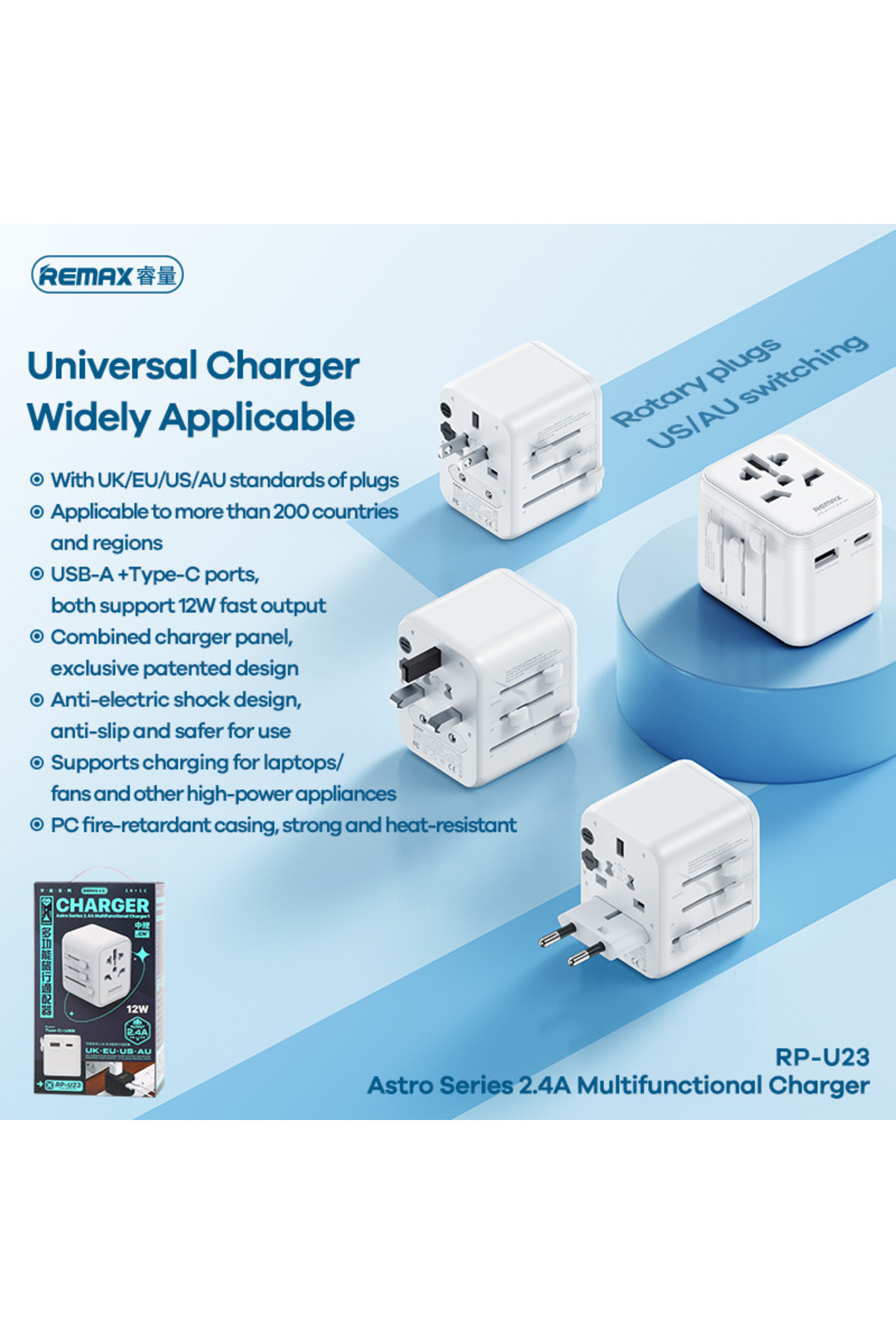 Generic-Universal Travel Charger Conversion Adapter White 2