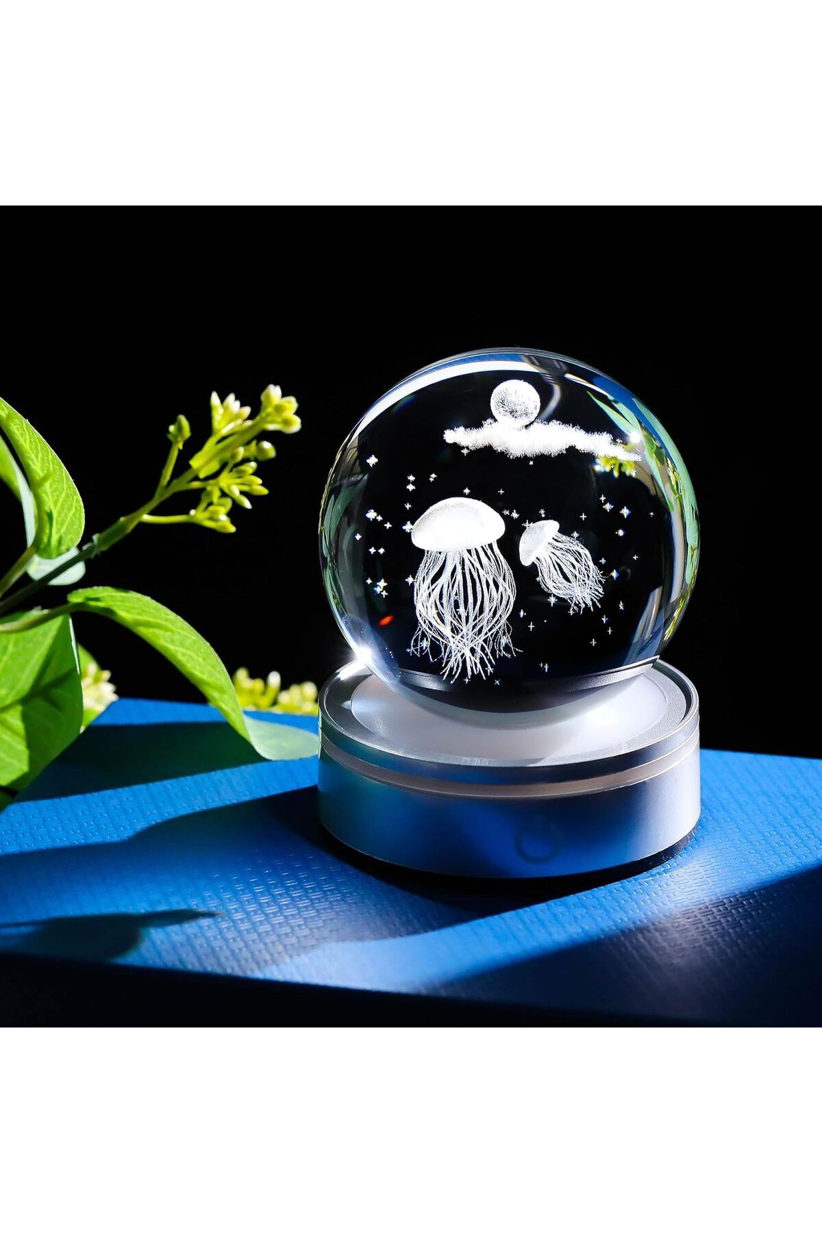 Wolawood-New Model Colorful Power 3D Crystal Glass Snow Globe Set with USB with Led Light Rotatable Around Its Own 5