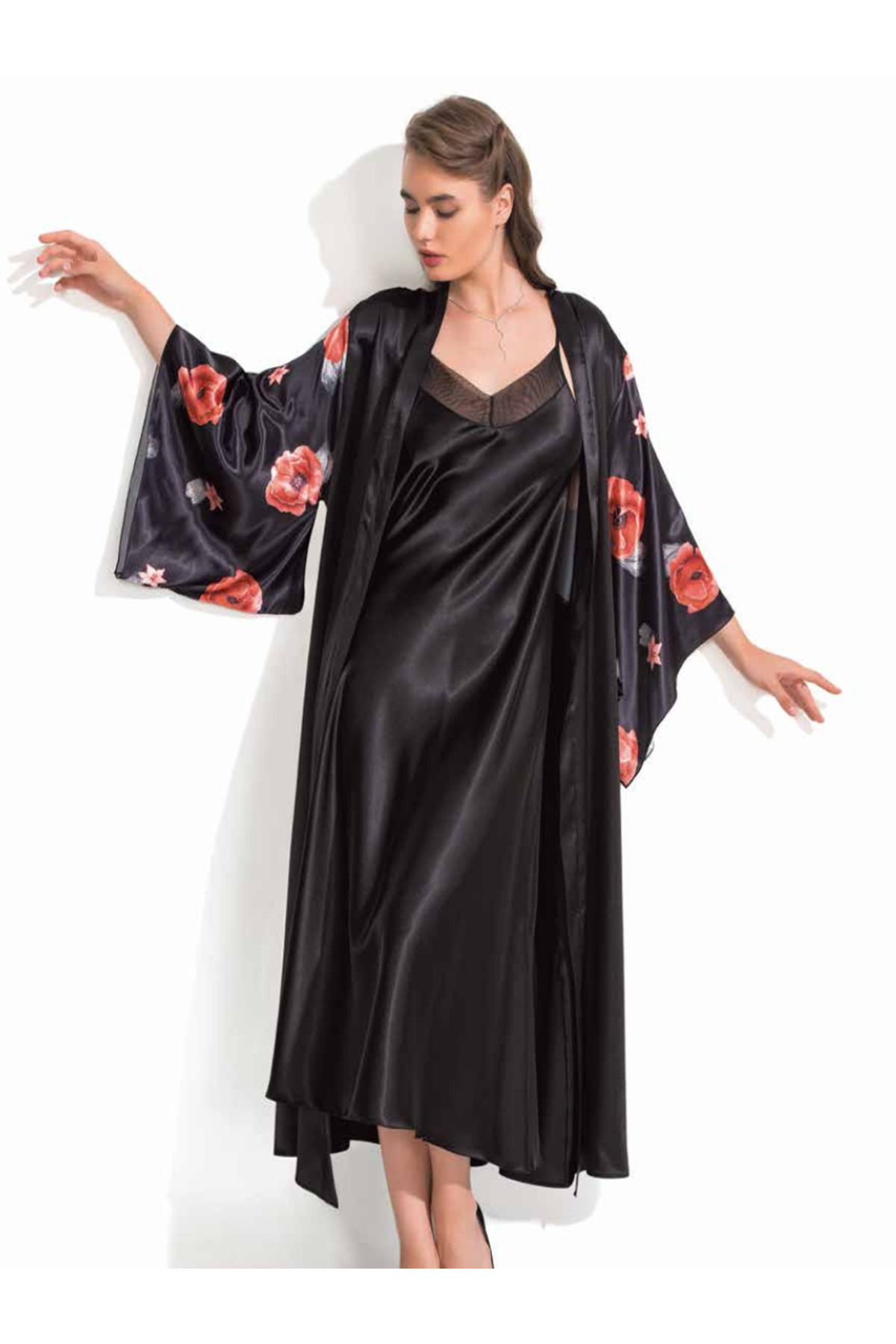 Genel Markalar İç Giyim MOONGİRL Saten Uzun İkili Gecelik Takım