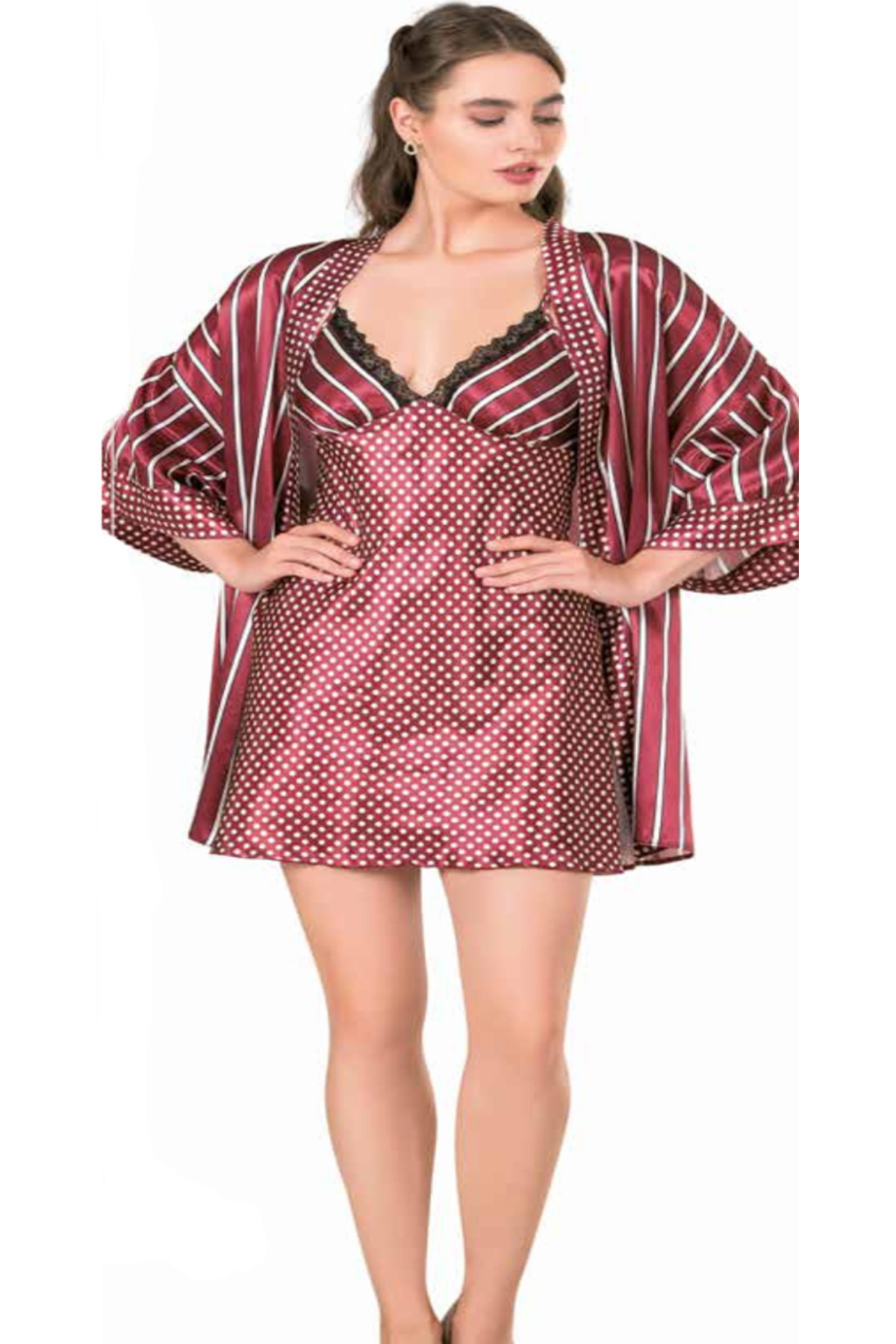 Genel Markalar İç Giyim MOONGİRL Saten Kısa İkili Gecelik Takım