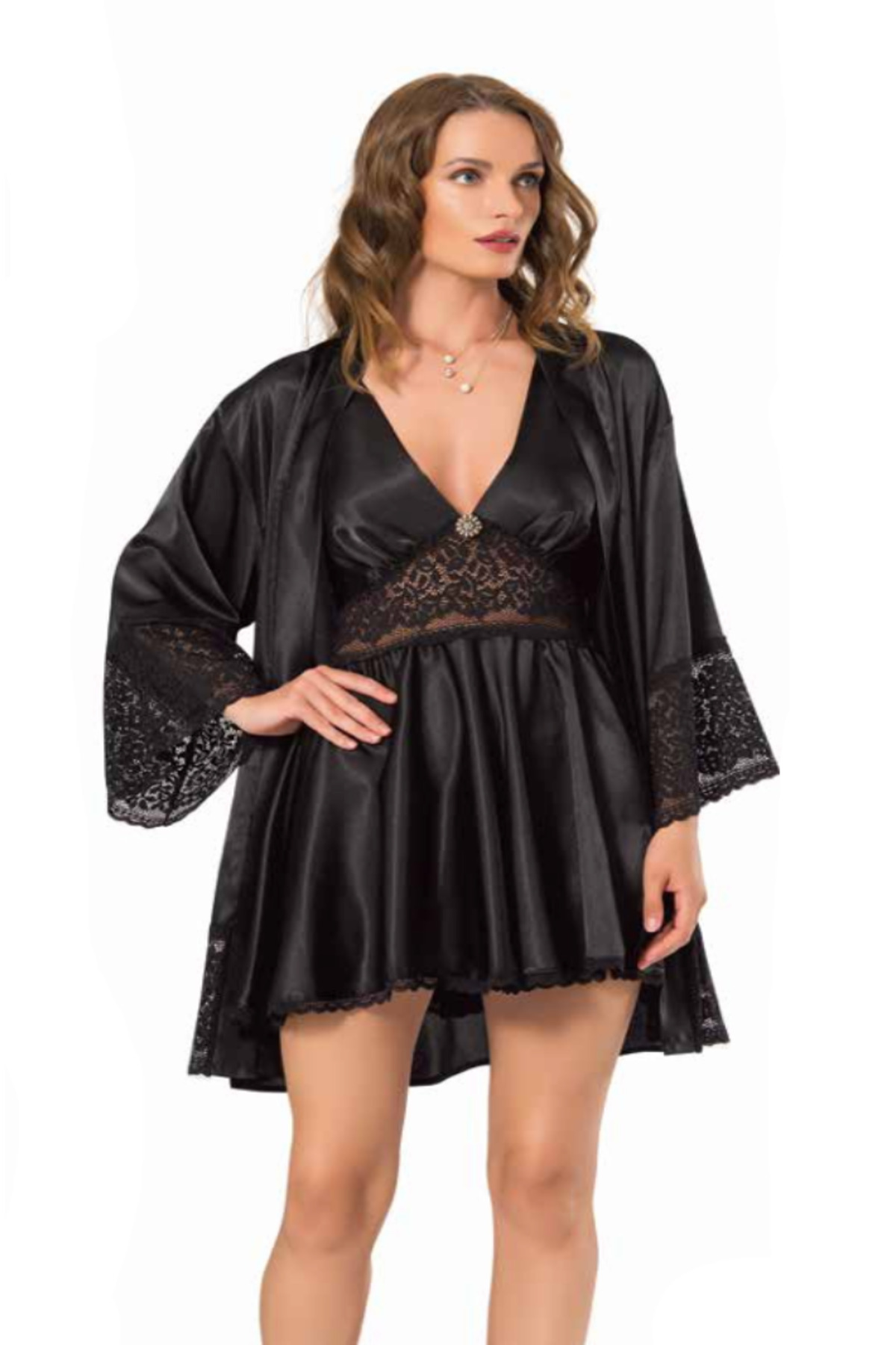 Genel Markalar İç Giyim MOONGİRL Saten Kısa İkili Gecelik Takım