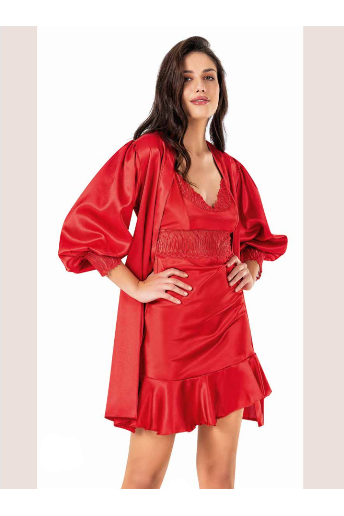 BENALİ İç Giyim MOONGİRL Saten Kısa İkili Gecelik Takım