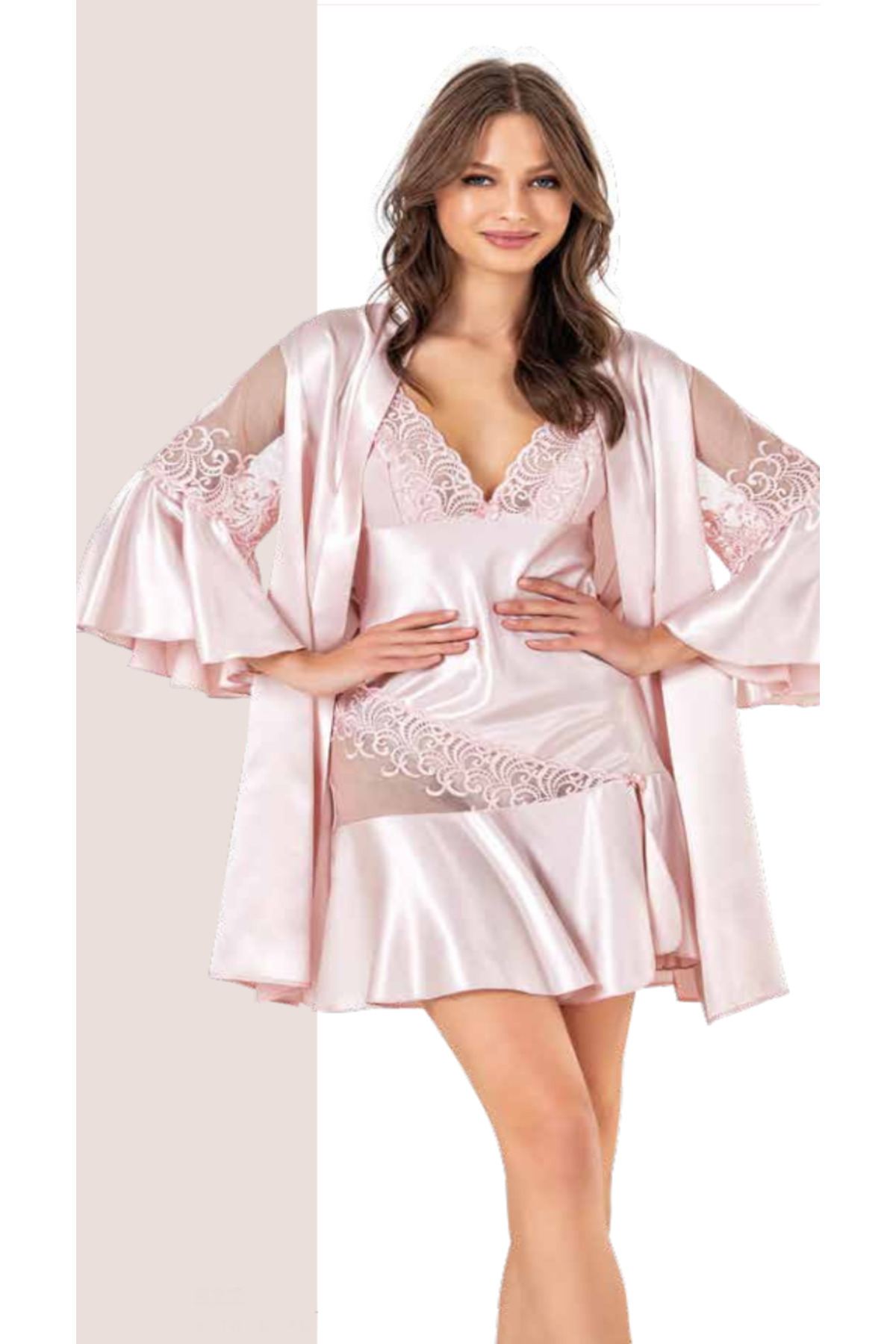 Genel Markalar İç Giyim MOONGİRL Saten Kısa İkili Gecelik Takım