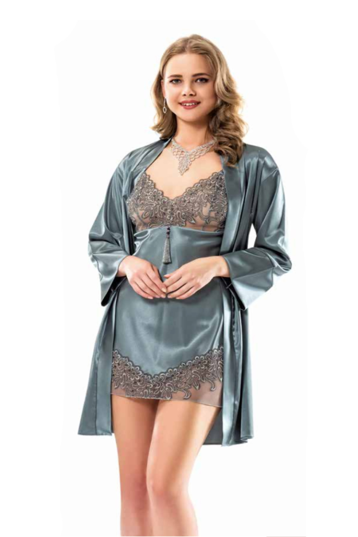 Genel Markalar İç Giyim MOONGİRL Saten Kısa İkili Gecelik Takım