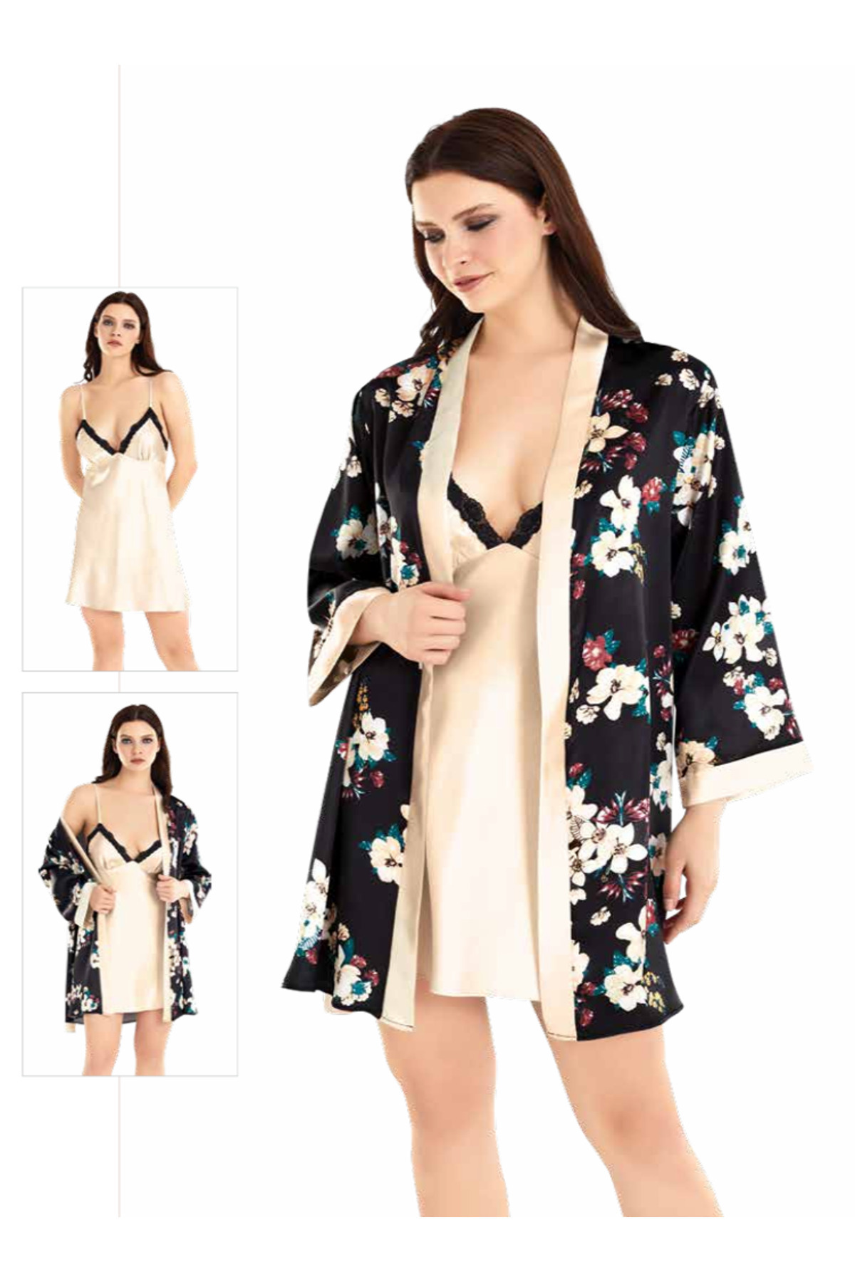 Genel Markalar İç Giyim MOONGİRL Saten Kısa İkili Gecelik Takım