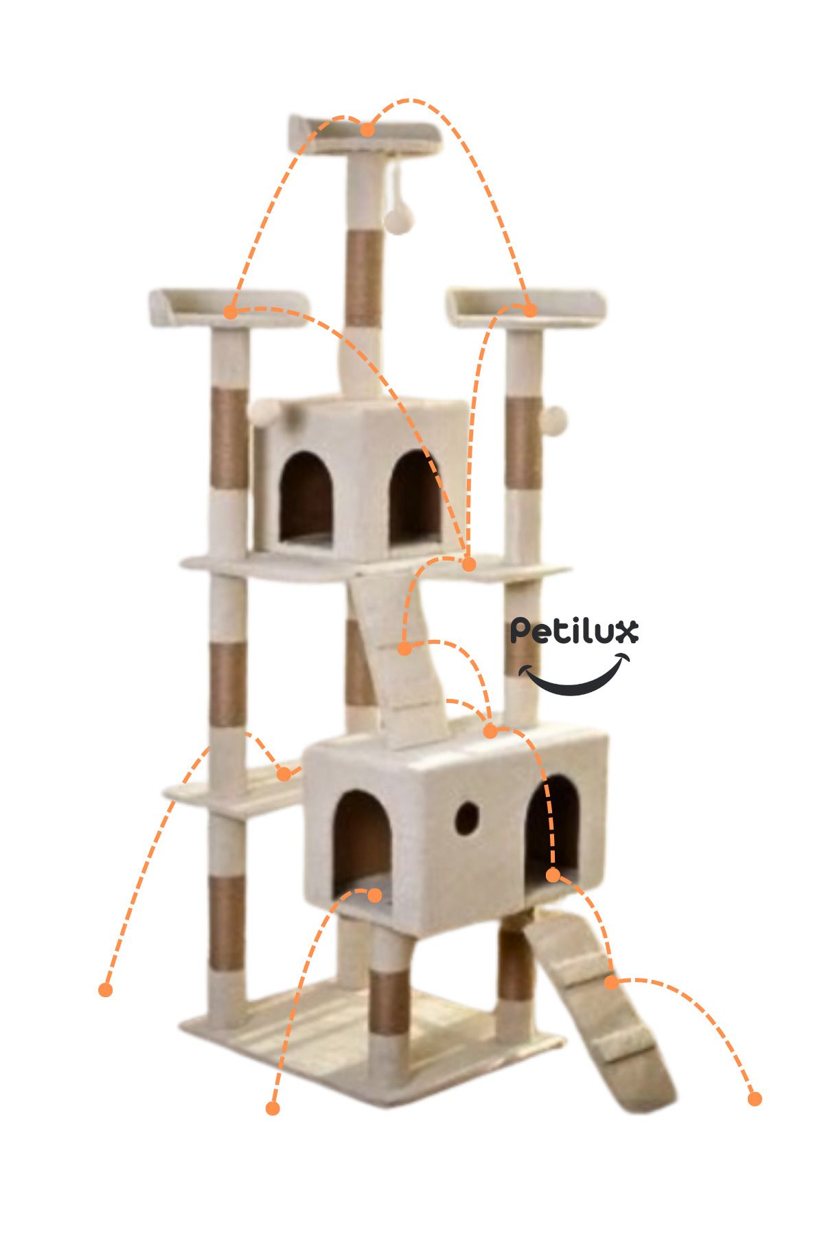 Petilux-New Multi-Storey Cat House with Residence Design Jute Drawstring Scratching Tower and Resting Area 3