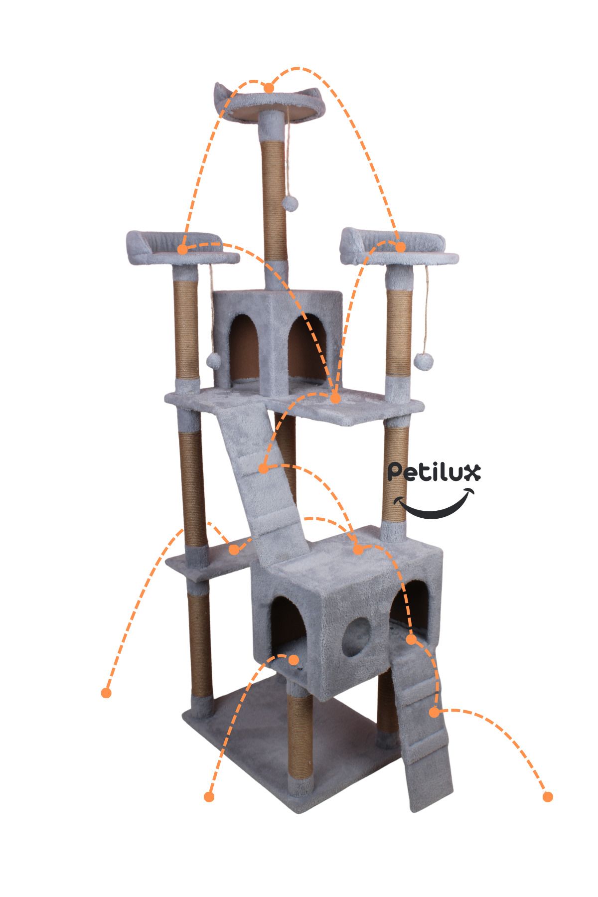 Petilux-New Multi-Storey Cat House with Residence Design Jute Drawstring Scratching Tower and Resting Area 3