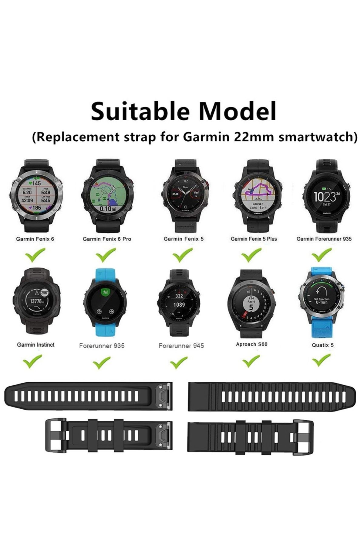 eR D L-Silicone watch strap compatible with Garmin Fenix 6, Fenix 6 Pro, strap width 22 mm, green, eR D L 4