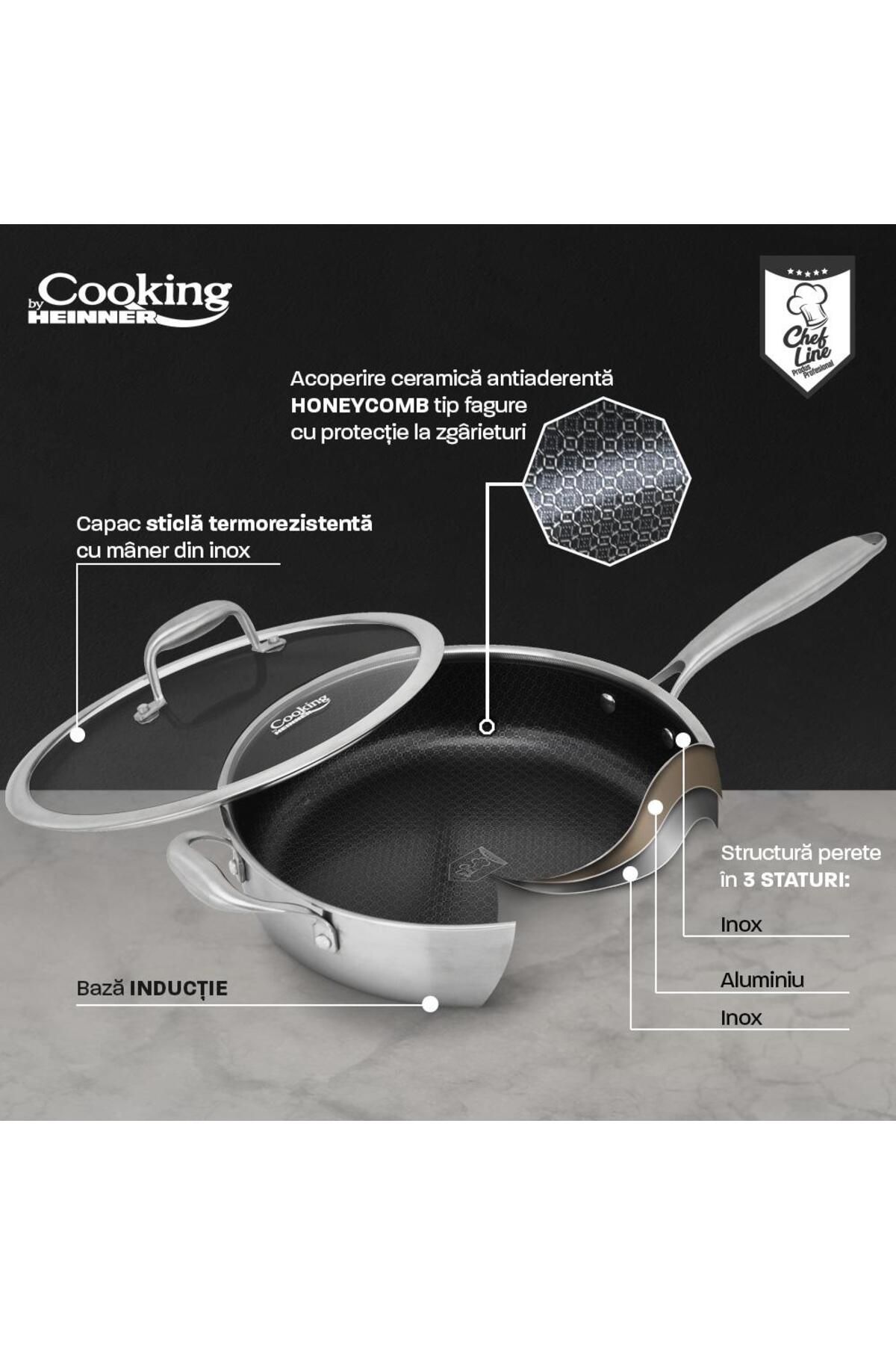 Heinner-Deep frying pan with stainless steel lid, Honeycomb coating, 28x7.5 cm, 4.2 l, Titanium 7