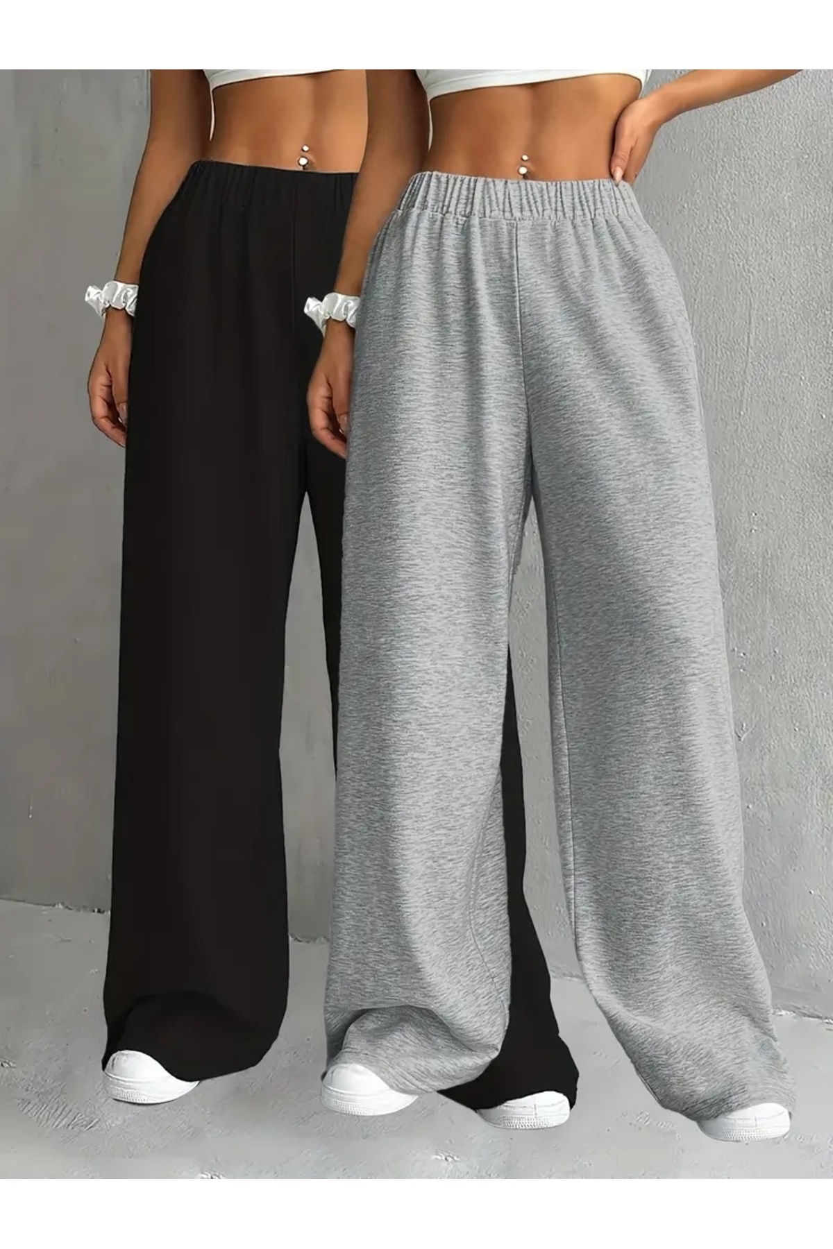 LOSSİA 2 Pieces Double Colorwomen's Black Gray Baggy Plus Size Loose Cut Qual...