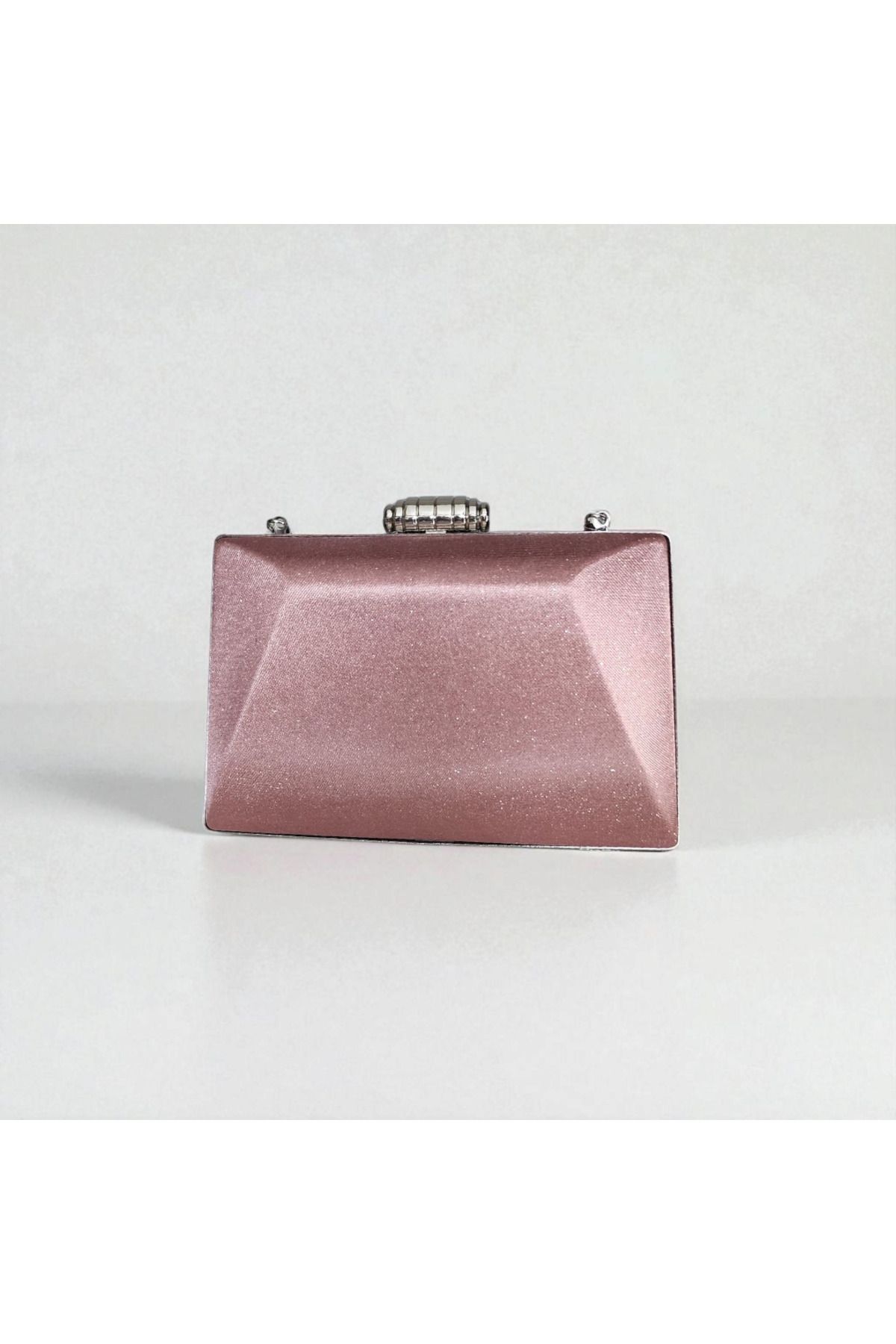 Telli Art-Pink Patterned Fabric Clutch – Sparkling Evening Bag with Silver Case 14×22 3