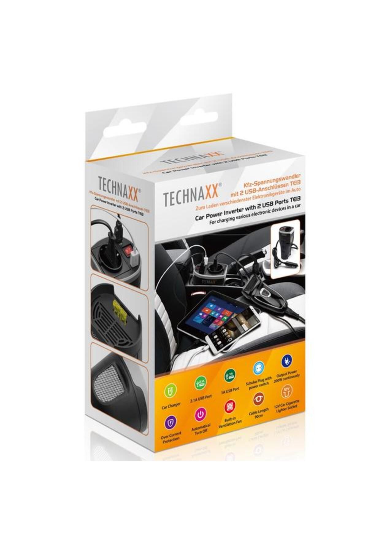 Technaxx-TE13 Power Inverter, 200W, 12V Input, 230V Output, 2xUSB-A, 20A Fuse (Black) 7