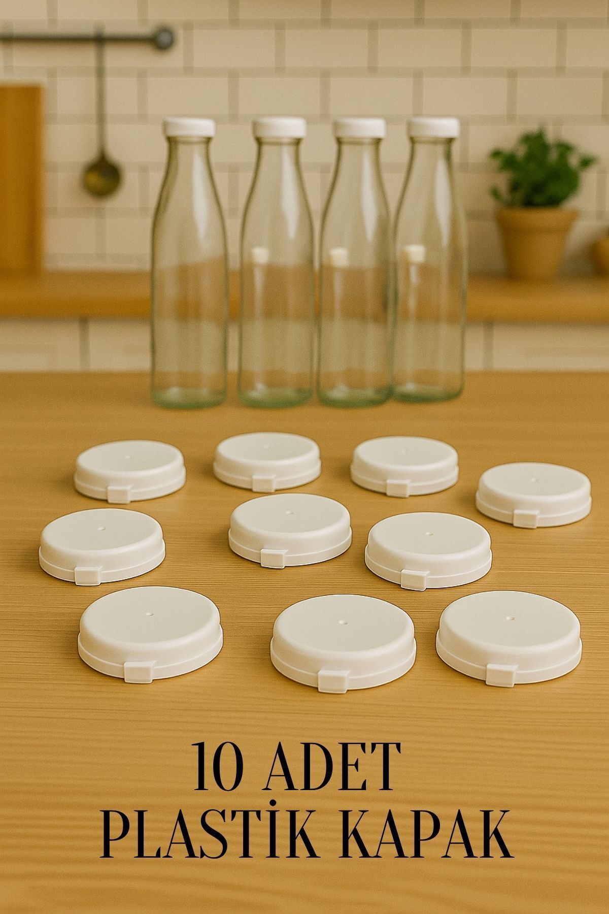 Cover Suitable for 10 Glass Milk, Ayran, Soft Drink Bottles 45 Mm Plastic Sealed Snap-on Cover