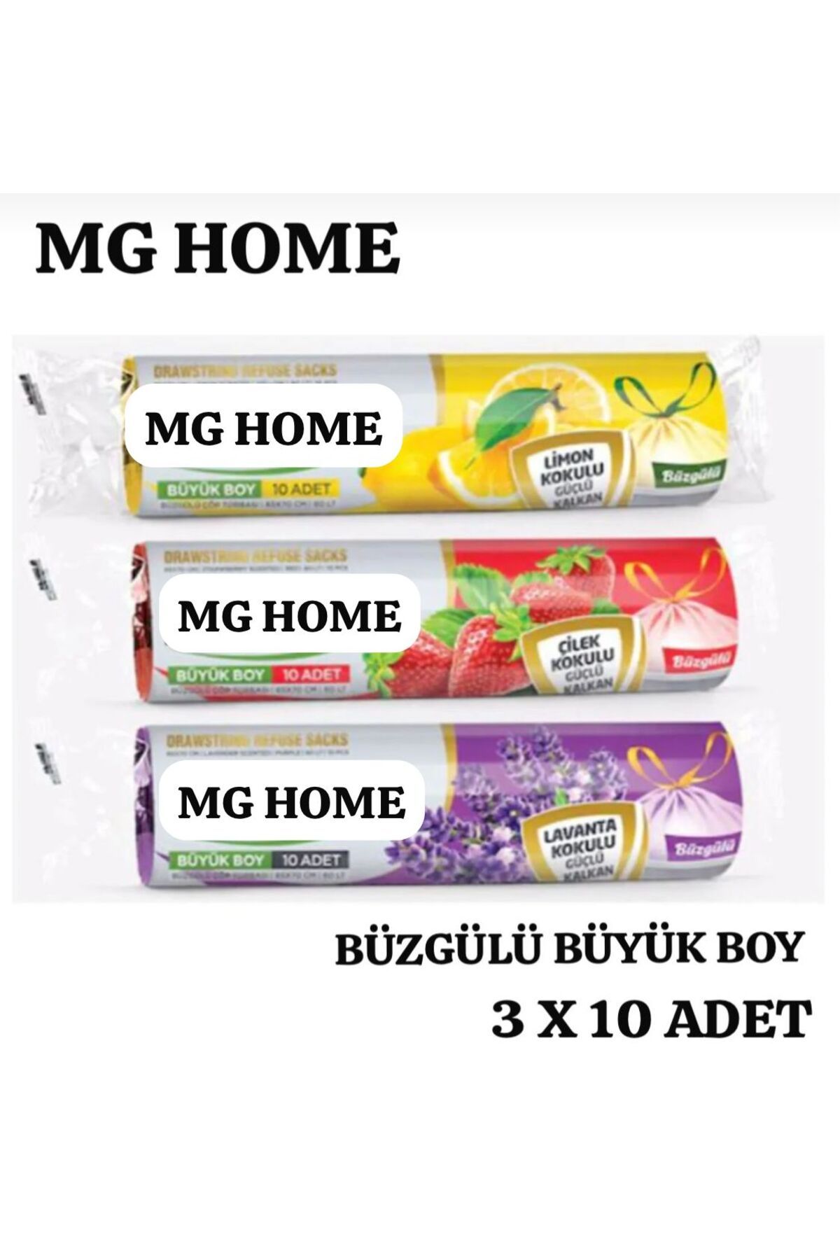 MG HOME-3 Pack 3X10 Eco Package Scented Drawstring Garbage Bag Drawstring Garbage Bag Strawberry Lavender Lemon 1