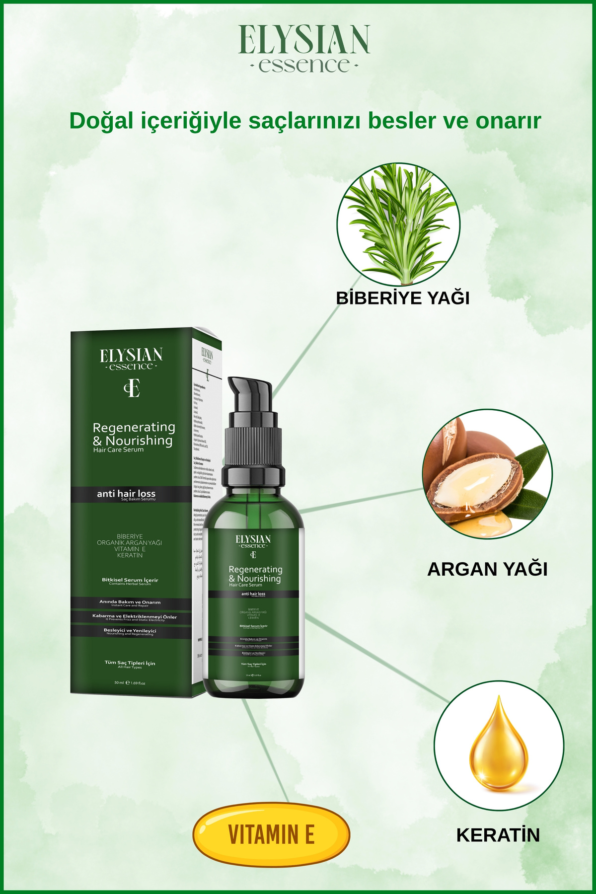 Biberiyeli Saç Serumu Hızlı Uzama Etkili ve Dökülme Karşıtı - Organik Argan Yağı, Vitamin E, Keratin — 4435 — تصویر 3 از 7