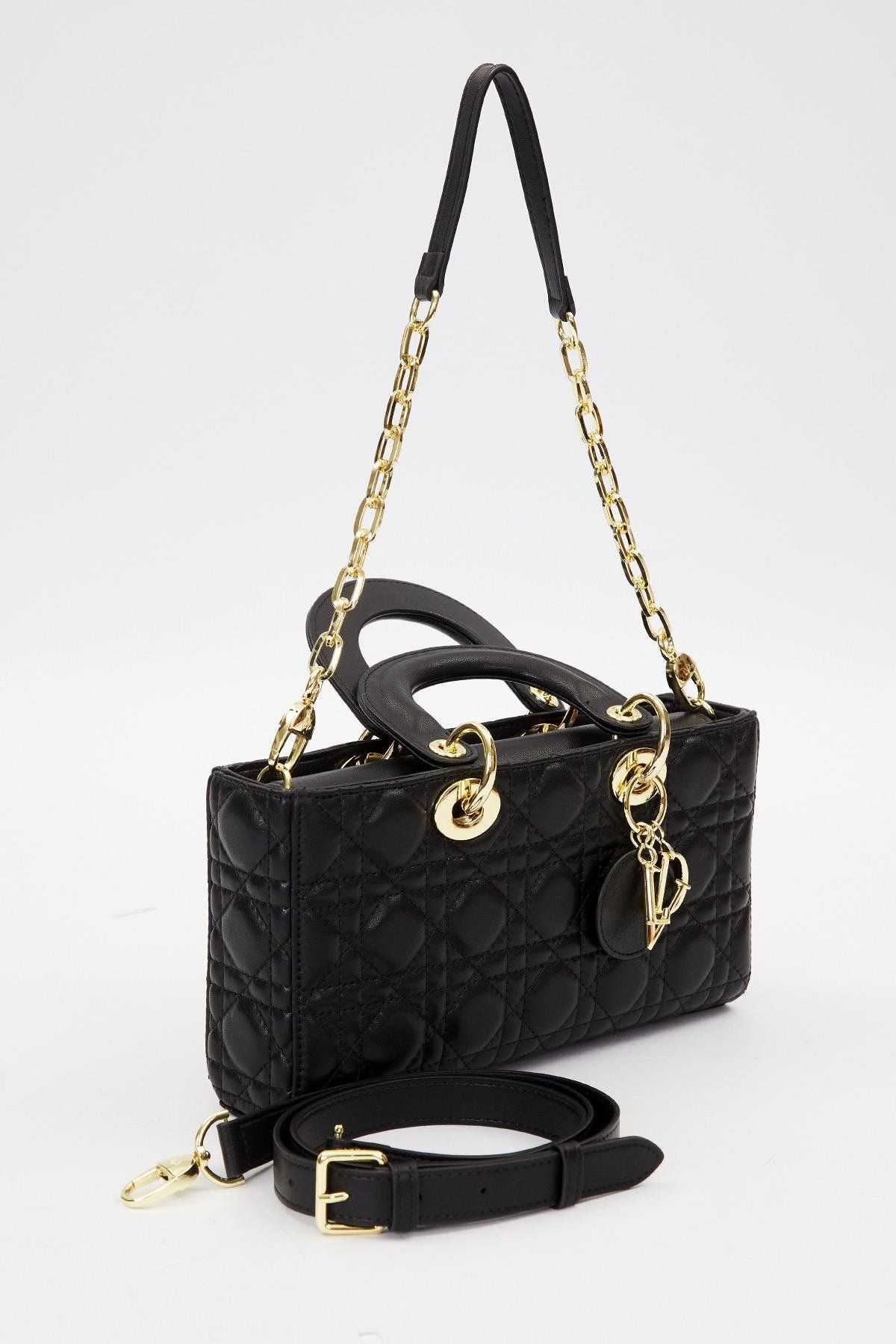 Levidor-Black Rectangular Model Handbag with Accessories 4