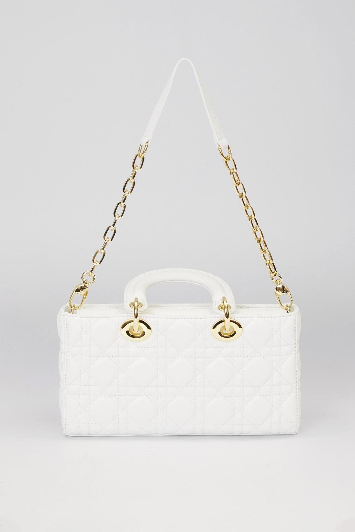 Levidor-White Rectangular Model Handbag with Accessories 8