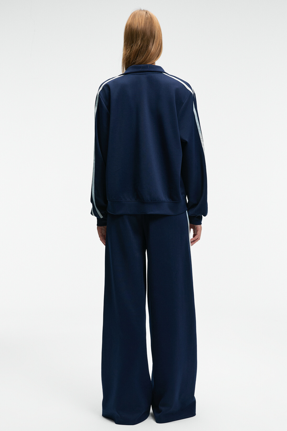 GRIMELANGE  ZINNIE Kadın Regular Nakış Ve Yan Şerit Detaylı Metal Fermuarlı Dik Yaka Lacivert Ceket - Görsel 5