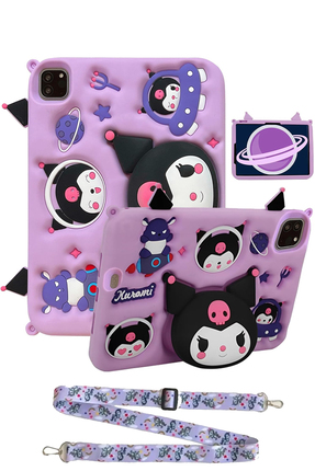 TEKNETSTORE Samsung Galaxy Tab A9 8.7 Inç Uyumlu Lila Çocuk Kılıfı Askılı Sta...