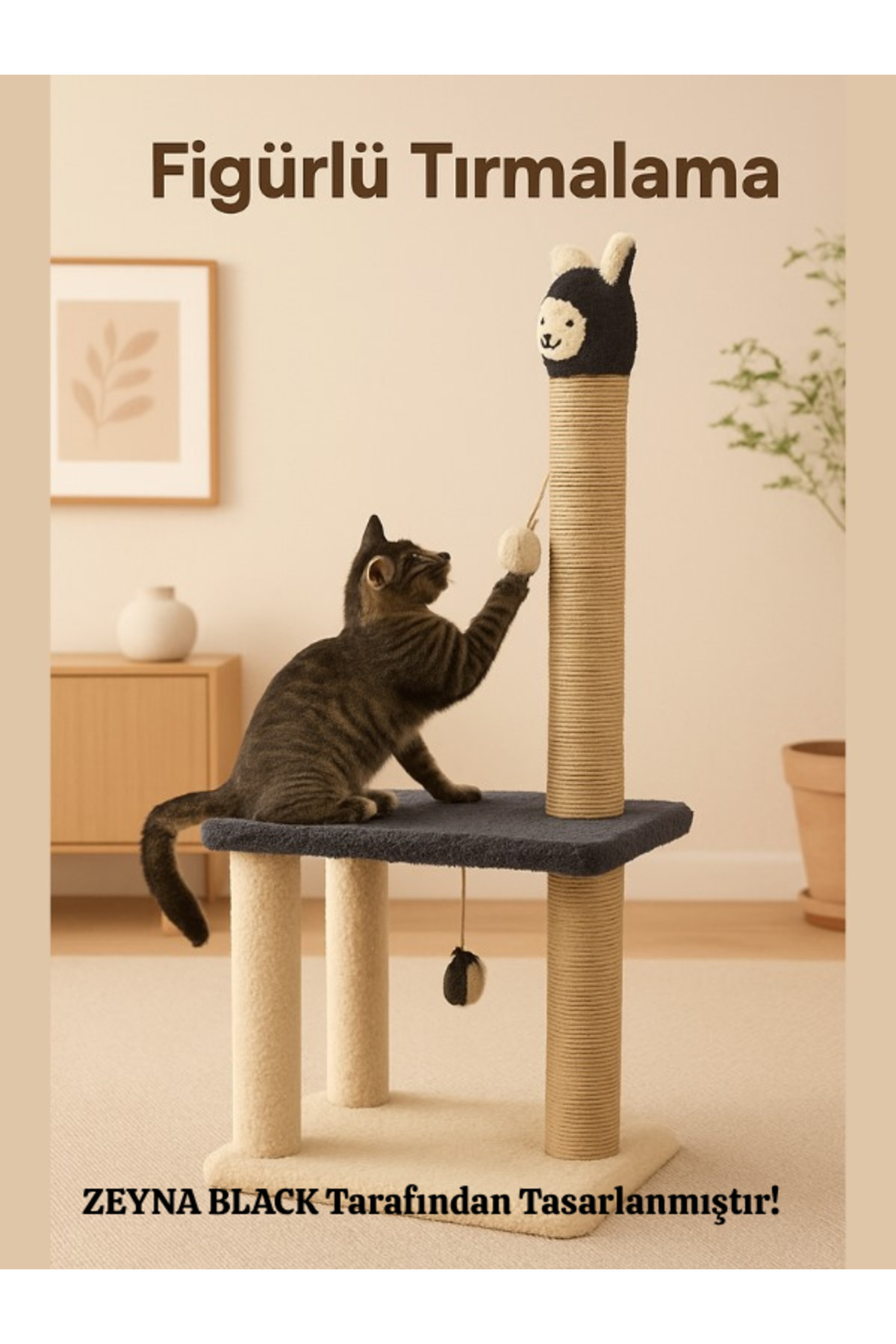 Komano Pontika-Cat Scratching Board with Lama Figure |   Cat Bed |   84cm |   Rasping Platform with Games and Layers 1