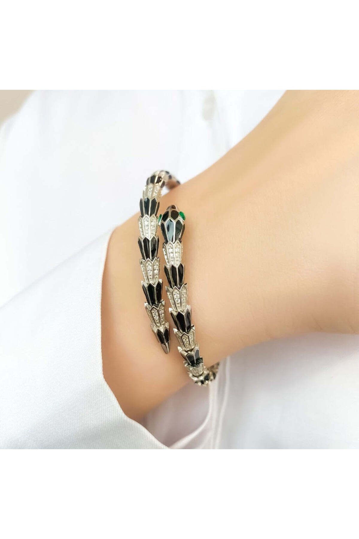 Bijuteria SORELLY-Fixed Silver Snake Bracelet with Enamel 3