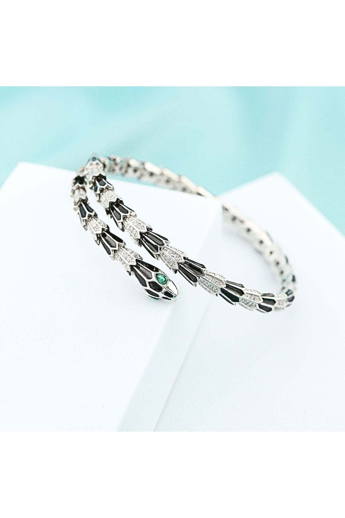 Bijuteria SORELLY-Fixed Silver Snake Bracelet with Enamel 5