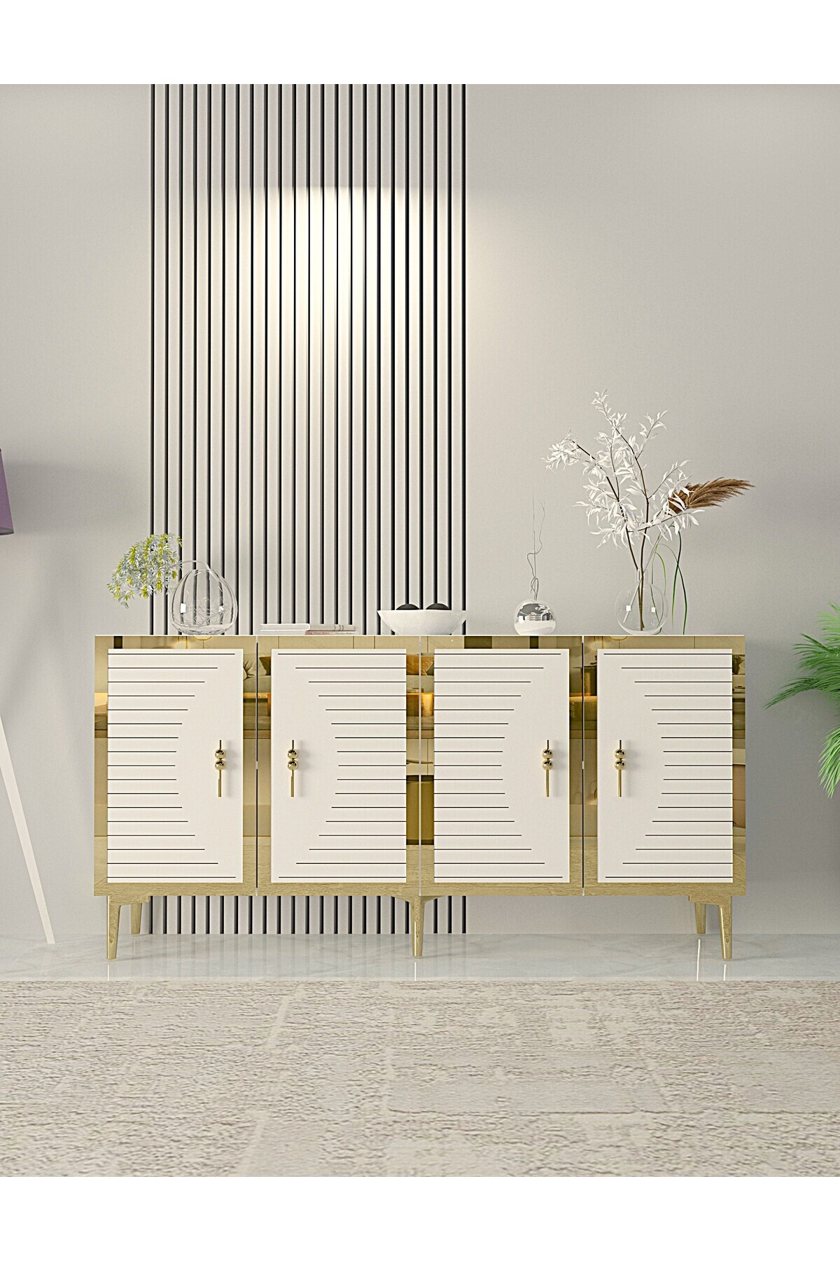 CENEYRA KA1508DBG TUNA150 KONSOL, KAHVE KÖŞESİ, TV SEHPASI SAFİRMEŞE-BEYAZ-GOLD 150cm