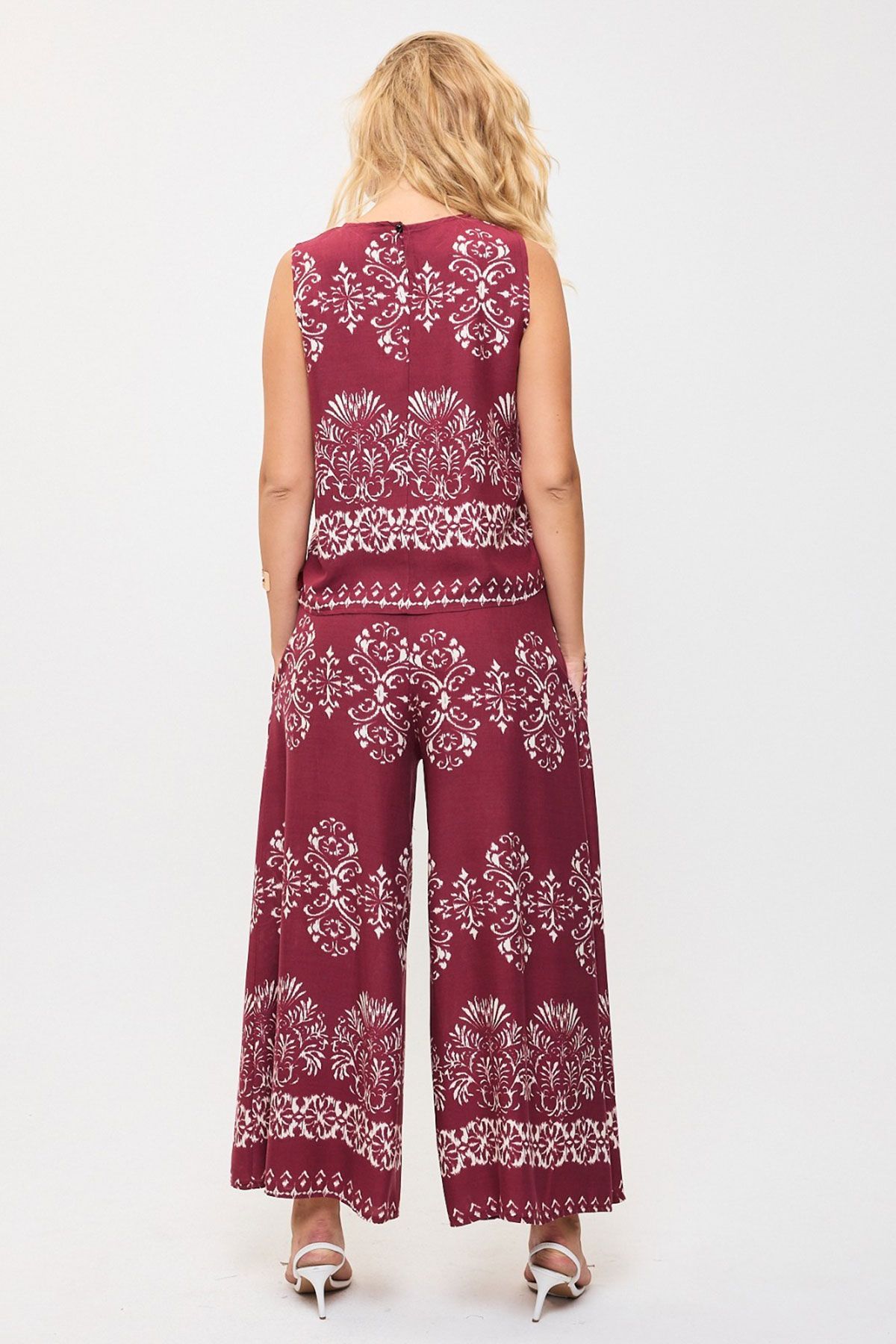 bacc-Cherry Pattern Sleeveless Blouse and Wide Leg Pants Woven Bottom Top Set Bcvl-25V201 6