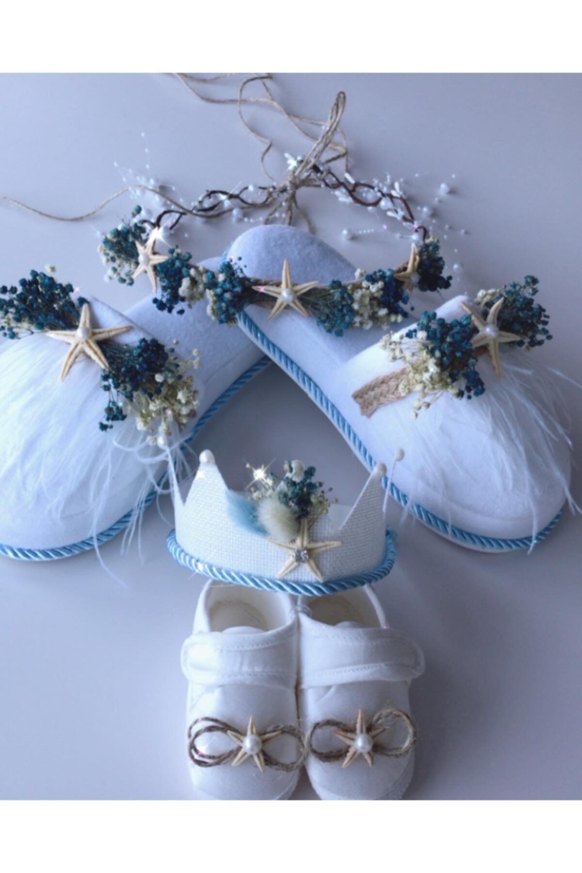 Stilo Kadın Deniz Yıldızlı Tomurcuklu Lohusa Seti , Erkek Prens Taç , Yenidoğan Ayakkabı fotoğrafı 3 (önizleme)