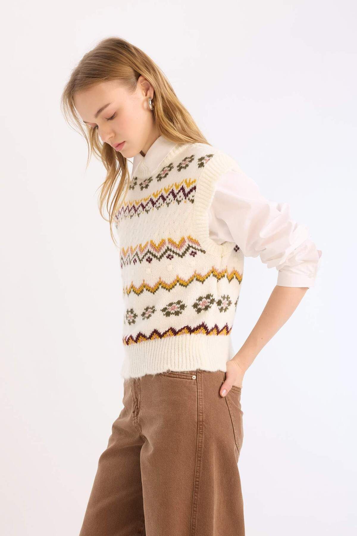 DeFacto-Coool Oversize Wide Fit Half Turtleneck Sweater Sweater E2004Ax24Cw 4