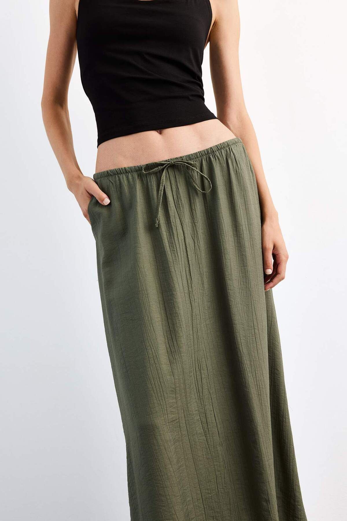 DeFacto-Relax Fit Elastic Waist Crinkle Fabric Midi Skirt G1093Ax25Sm 7