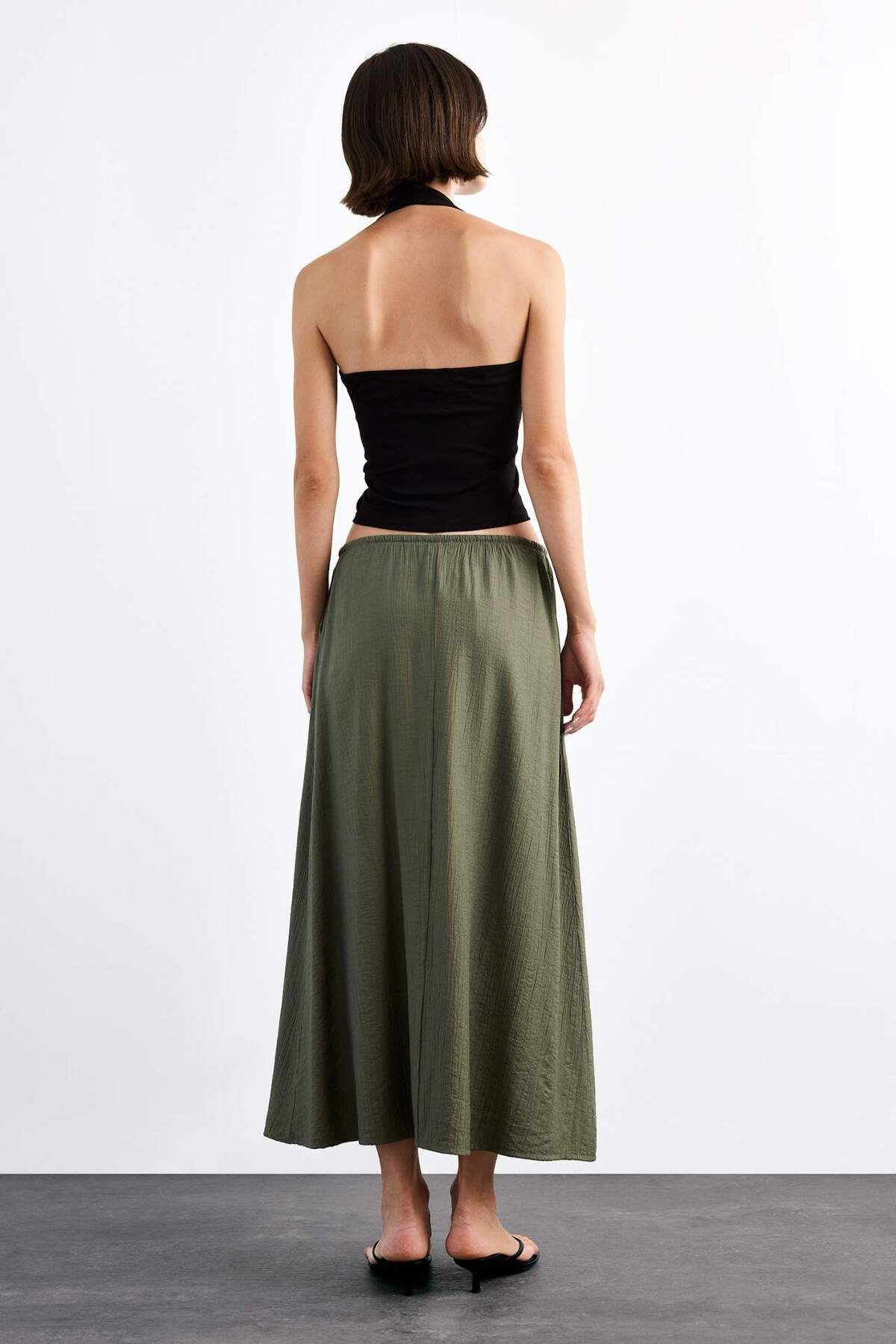 DeFacto-Relax Fit Elastic Waist Crinkle Fabric Midi Skirt G1093Ax25Sm 8