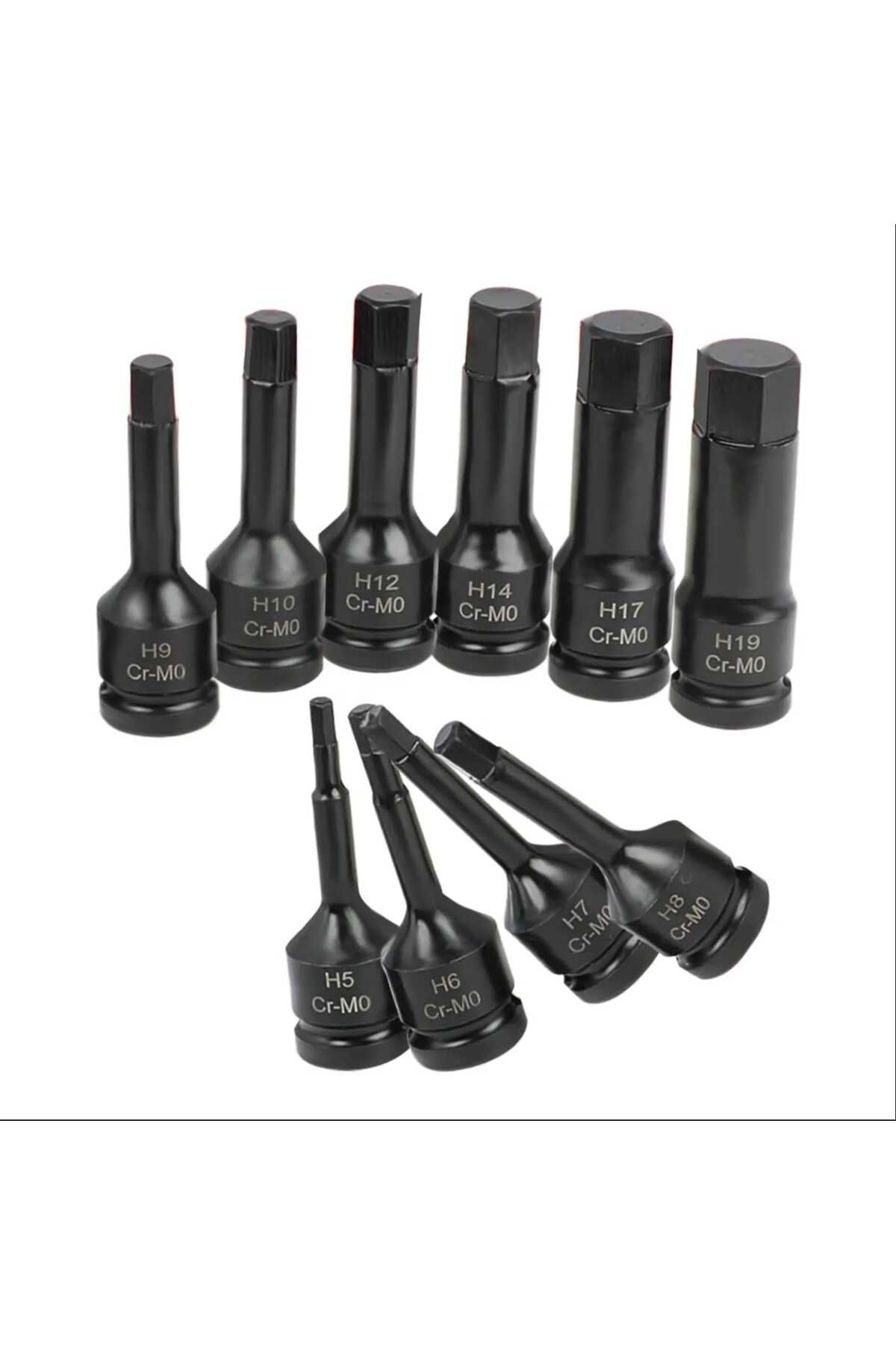 Metal Needs-Set of 8 impact sockets, Hex tip H5 - H19, 1/2 drive, Cr-Mo 7