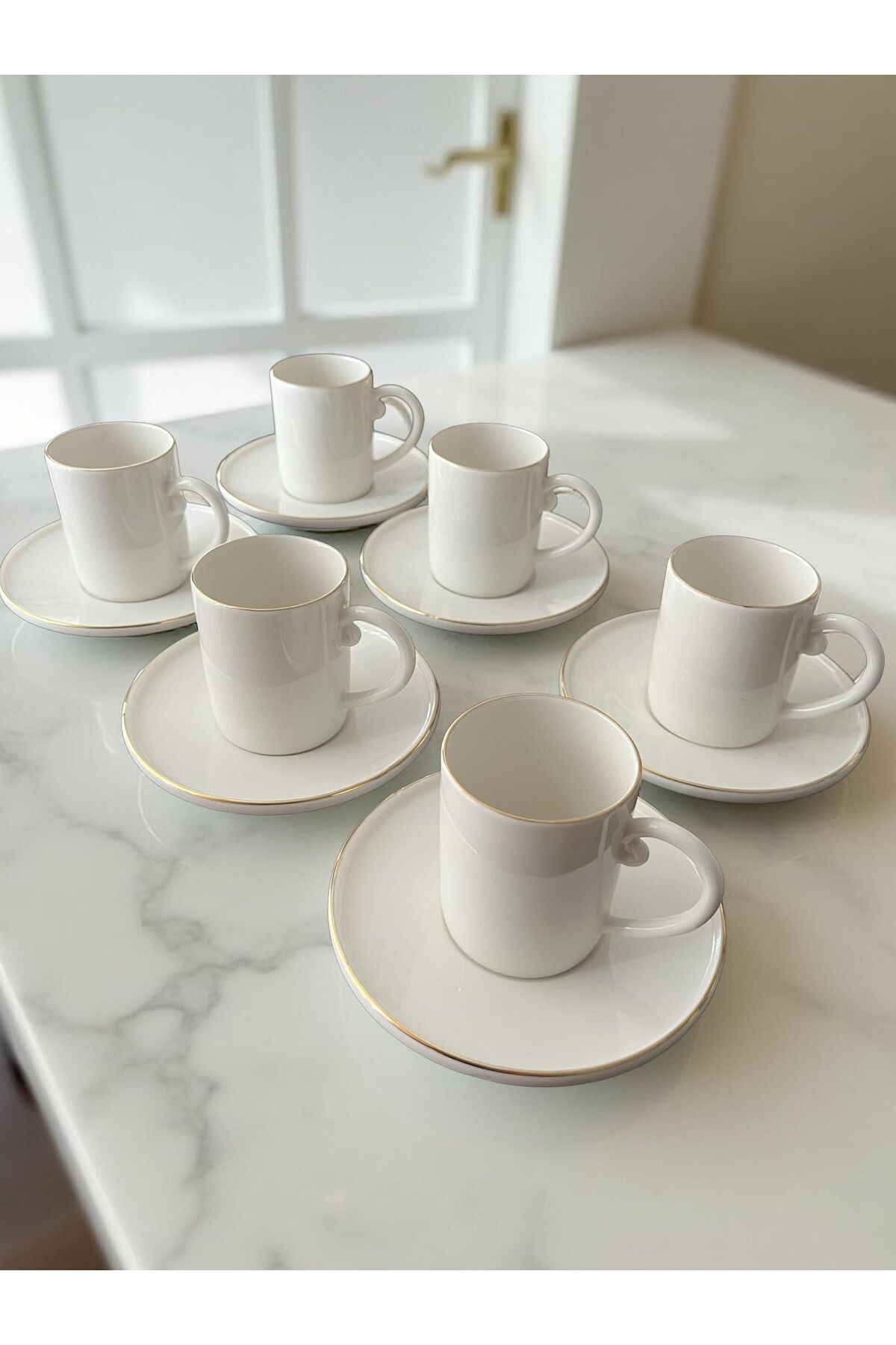 PS Porcelain 12 Parça 6 Kişilik Altın File Porselen Kahve Fincan Takımı ...