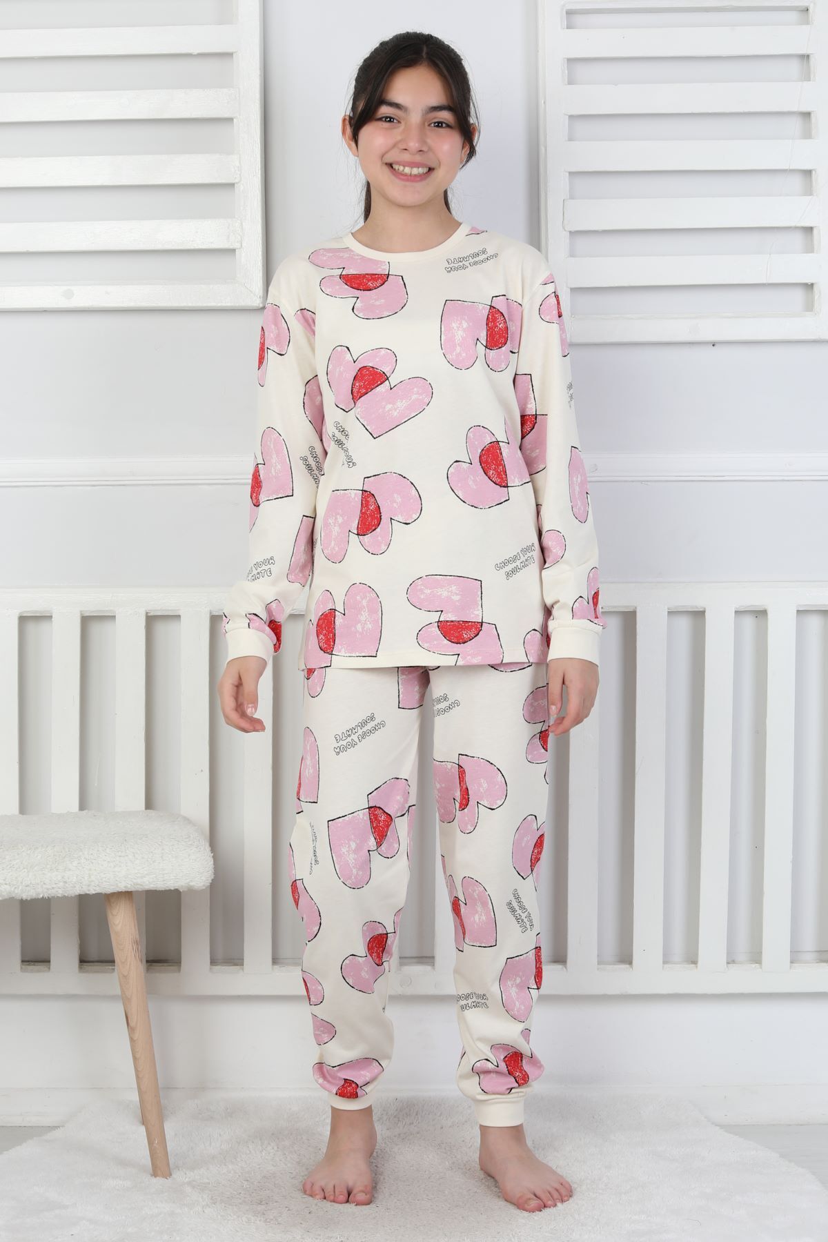 zuzunga Tangled Hearts Desenli Kız Çocuk Pijama Takımı 8-13 fotoğrafı 7 (önizleme)