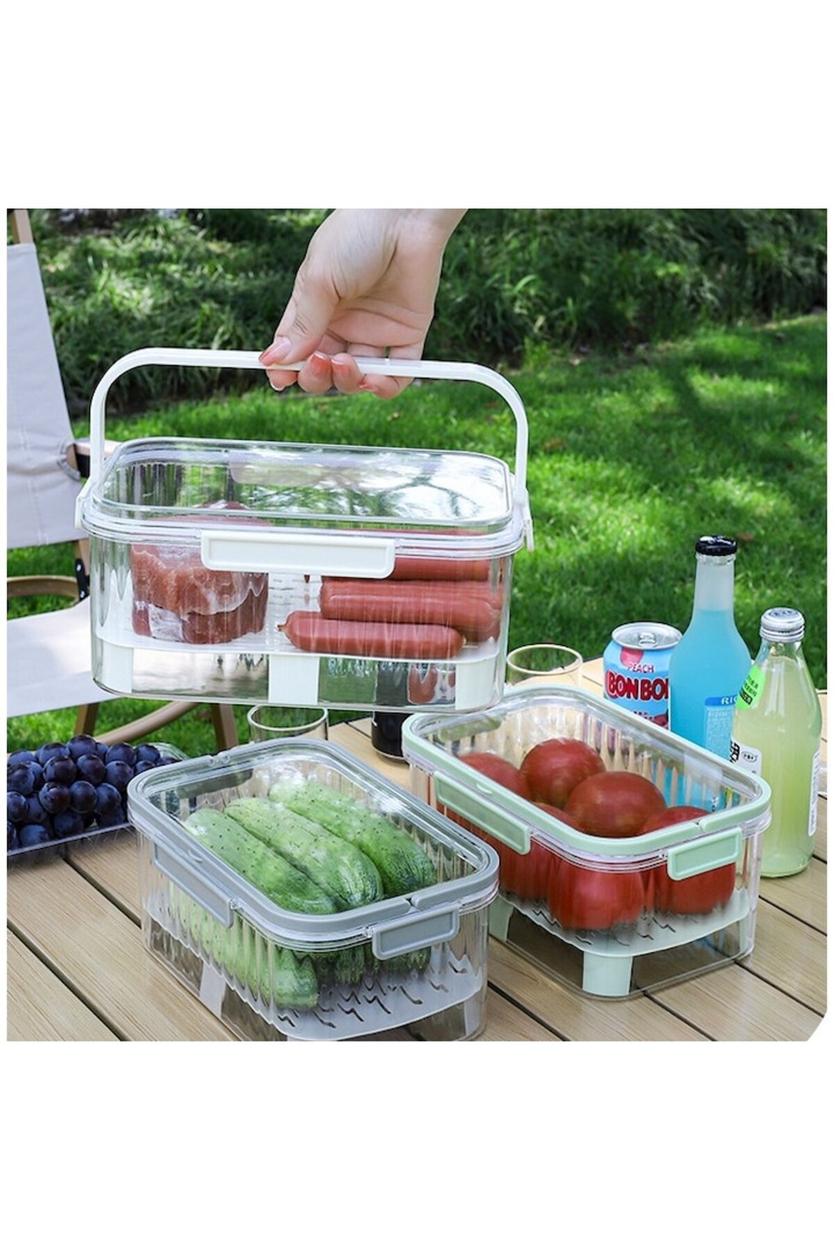CLOUD-Portable Food Storage Container - with Ice Separator and Drain, 300ml, Airtight Closure, Trans 3
