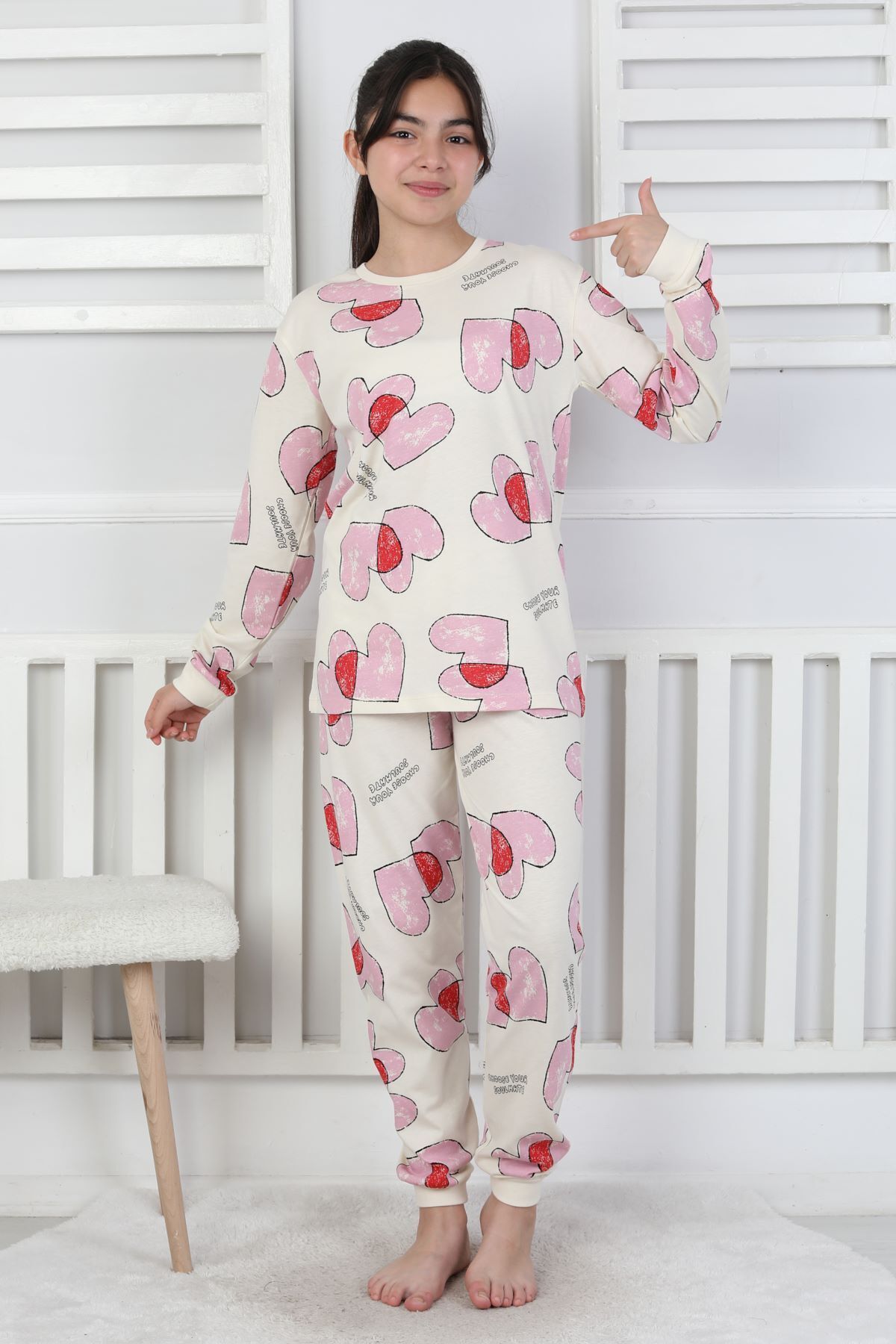 zuzunga Tangled Hearts Desenli Kız Çocuk Pijama Takımı 8-13 fotoğrafı 5 (önizleme)