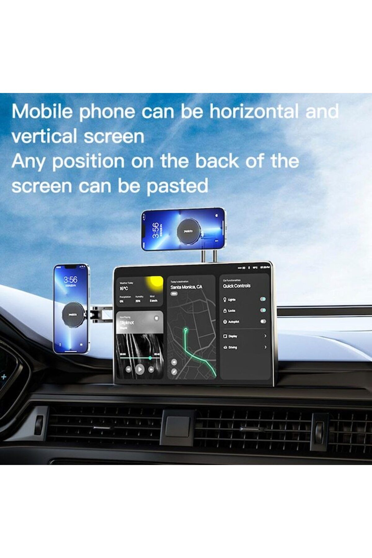 Yesido-Magnetic Car Phone Holder, Dashboard or Navigation Mount, Adhesive, Foldable, 360° Rotatable, ABS, 3