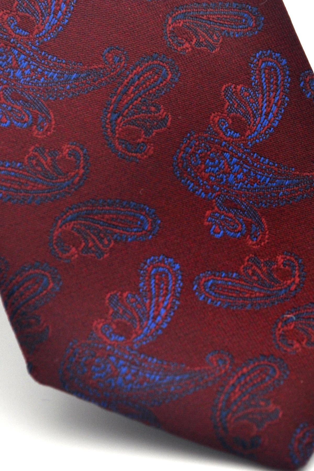 Gaffy Lacivert Şal Desenli Bordo Dokuma Kumaş Mendilli Slim Fit Kravat // SDK-2507-3 görsel 3