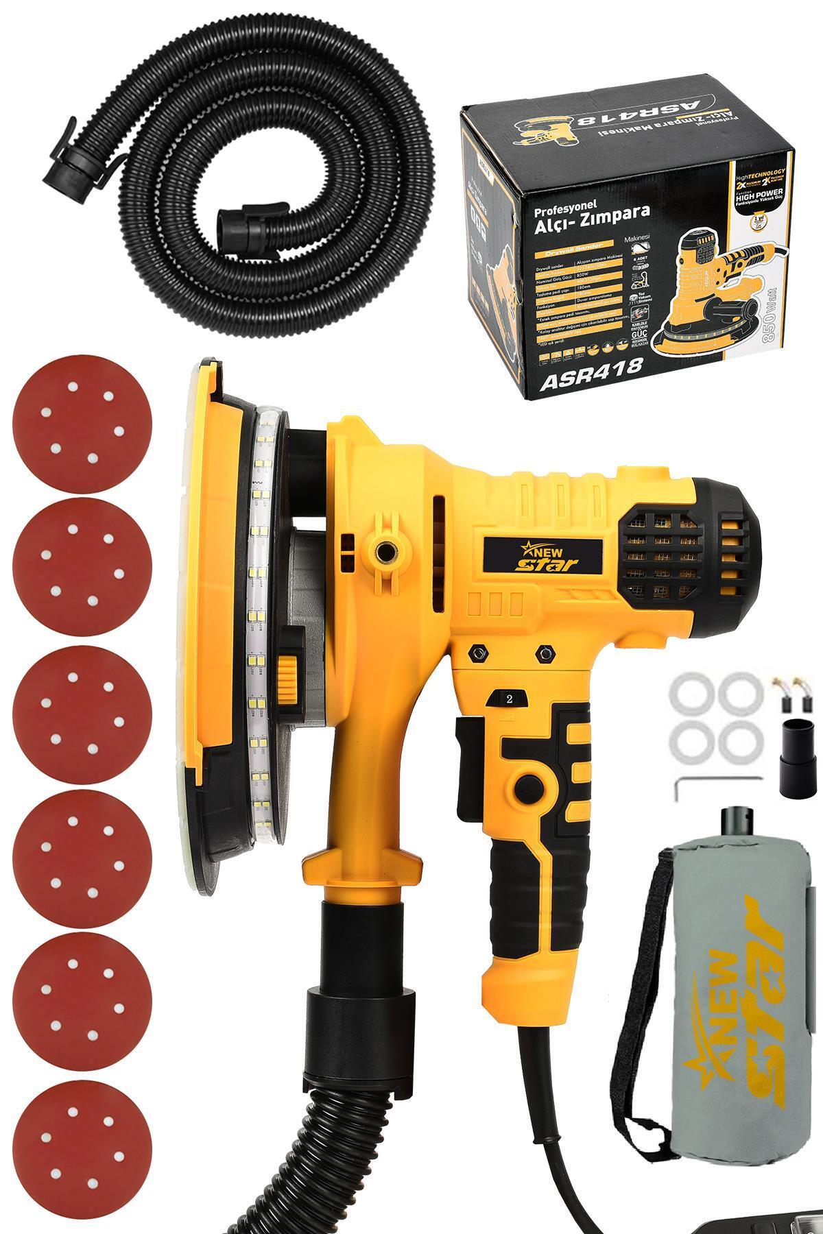 Newstar New Star 360'Ledli Pro Alçıpan Zımpara Makinası Toz Emmeli Sarı