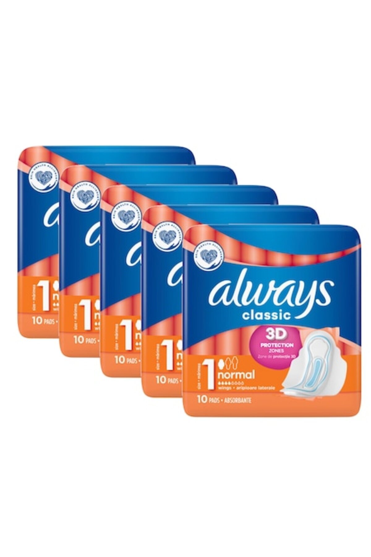 Always Κλασικό 3D, συσκευασίες των 5 x 10, 50 τεμάχια